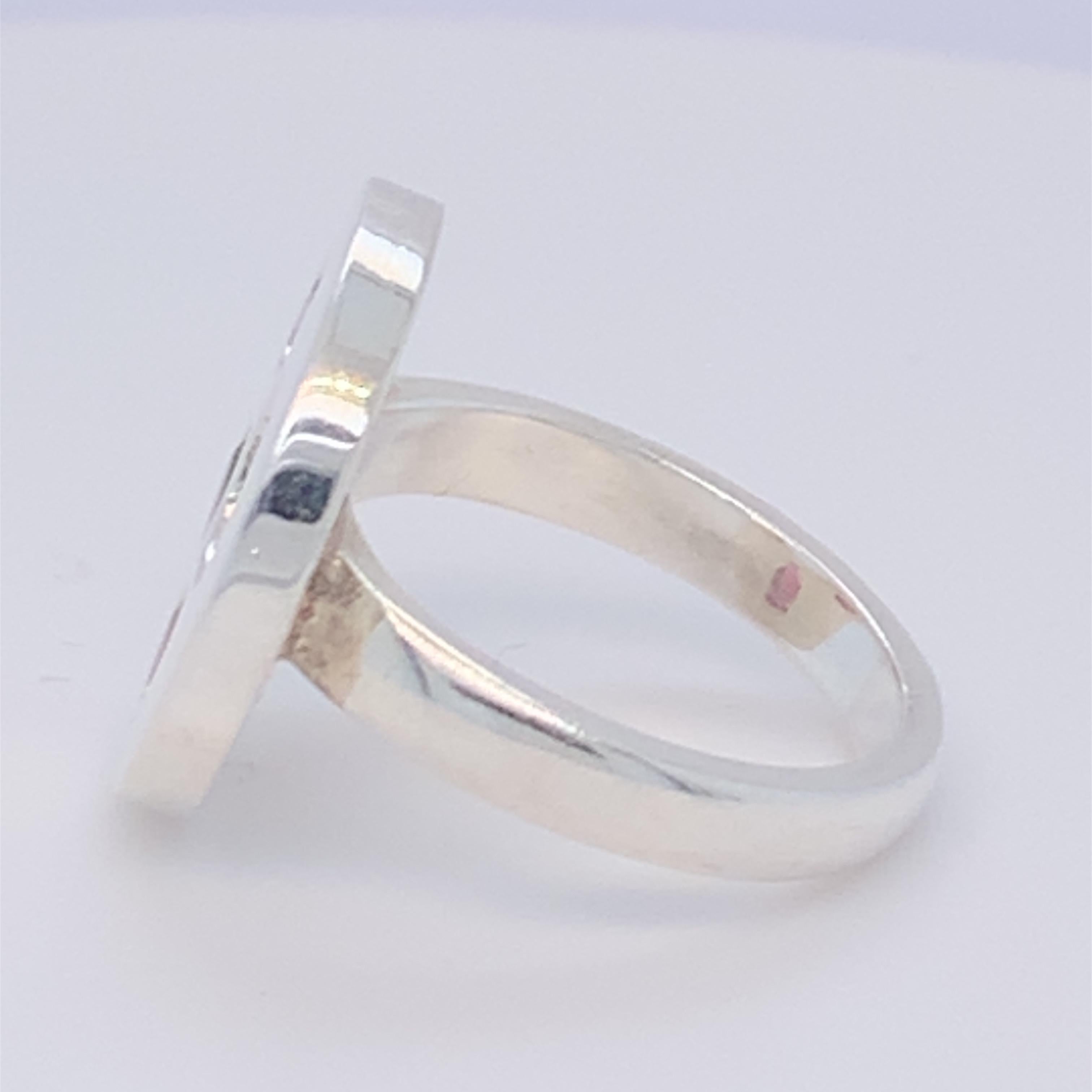 Artisan Handcrafted Sterling Silver Disc Design Garnet Sterling Silver Ring For Sale
