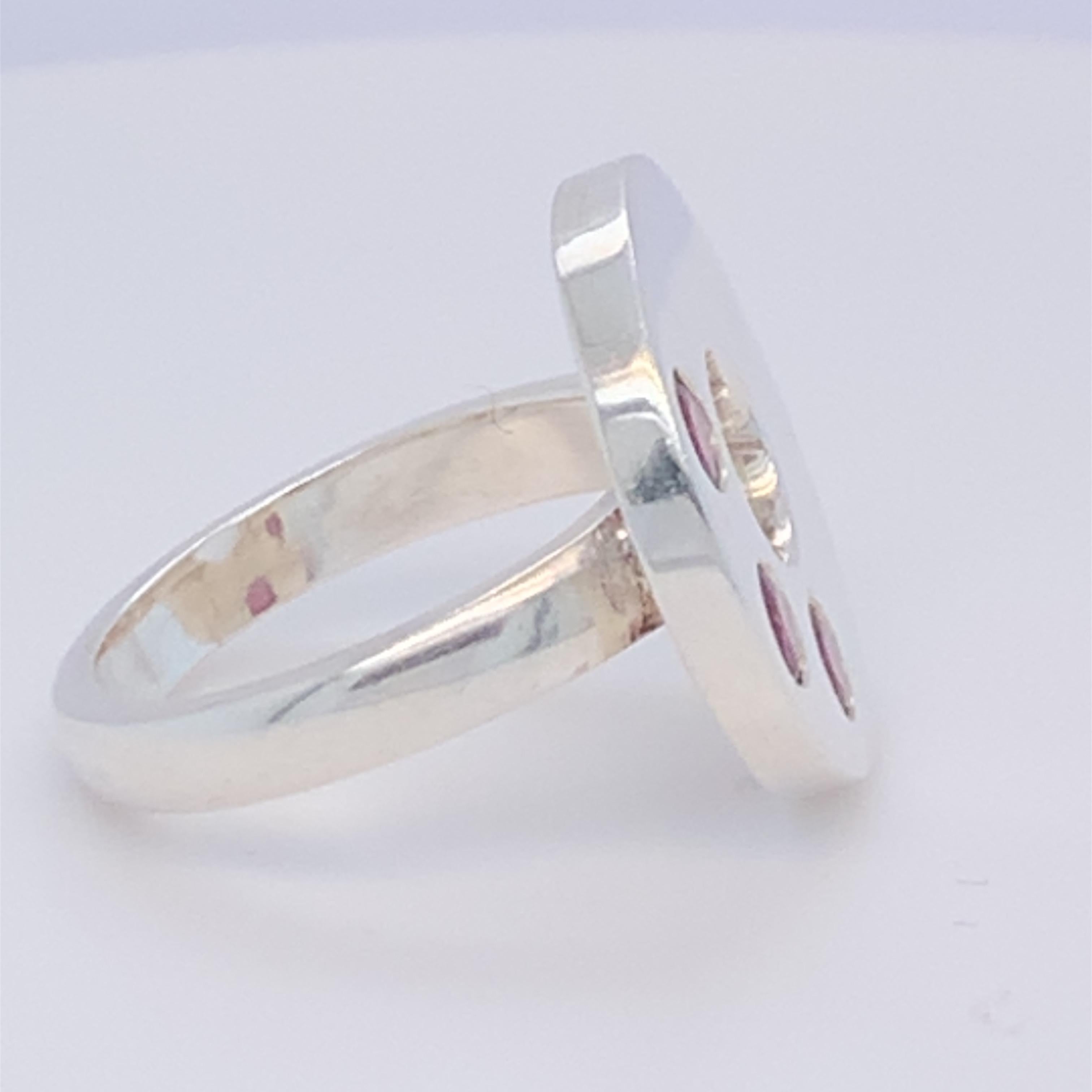 Women's Handcrafted Sterling Silver Disc Design Garnet Sterling Silver Ring For Sale
