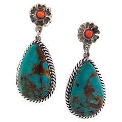Used Handcrafted Sterling silver earrings featuring authentic Kingman Turquoise