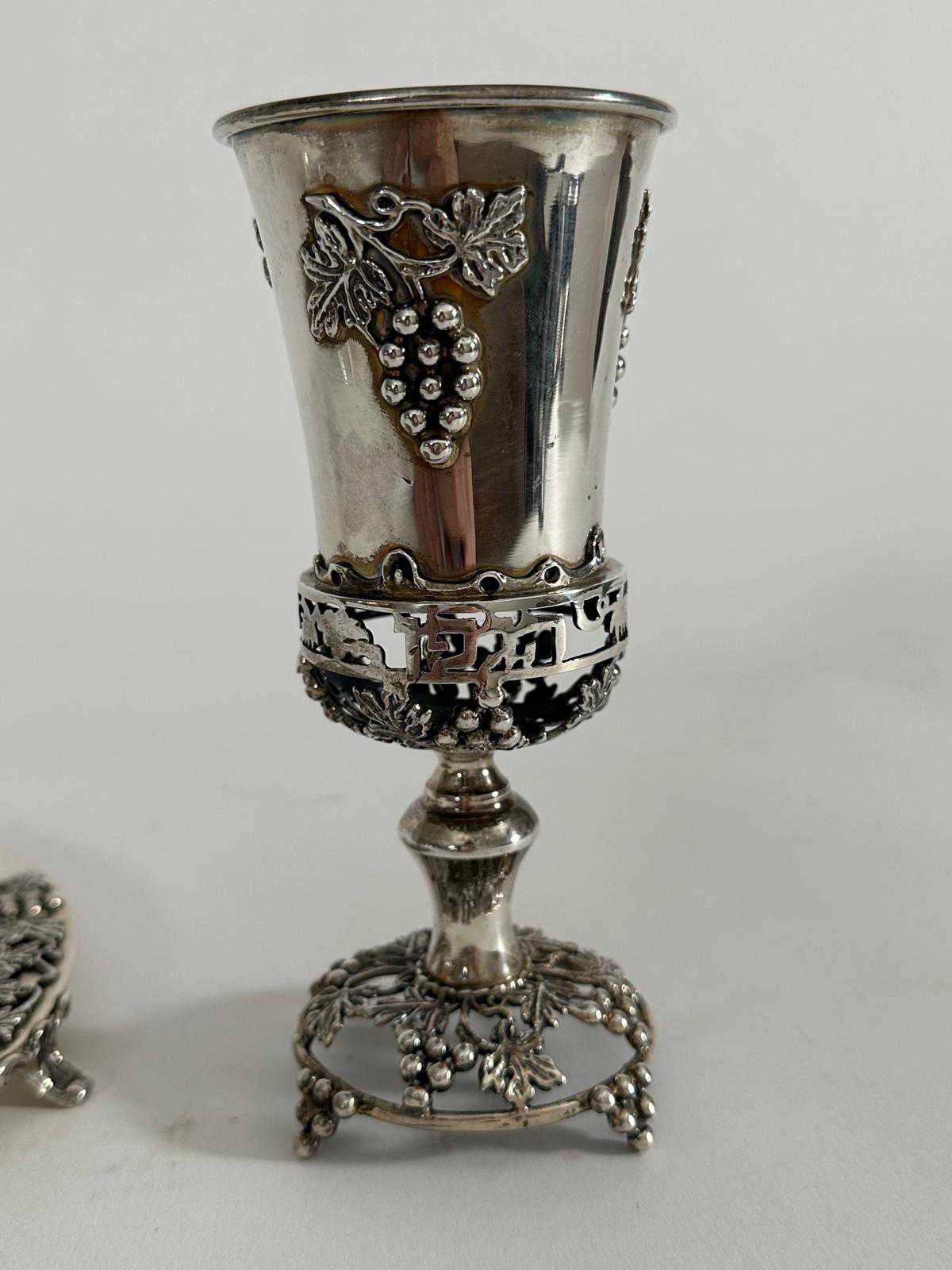 Modern Handcrafted Sterling Silver Kiddush Cup and Plate Set  Signed  Israel, 1980 For Sale