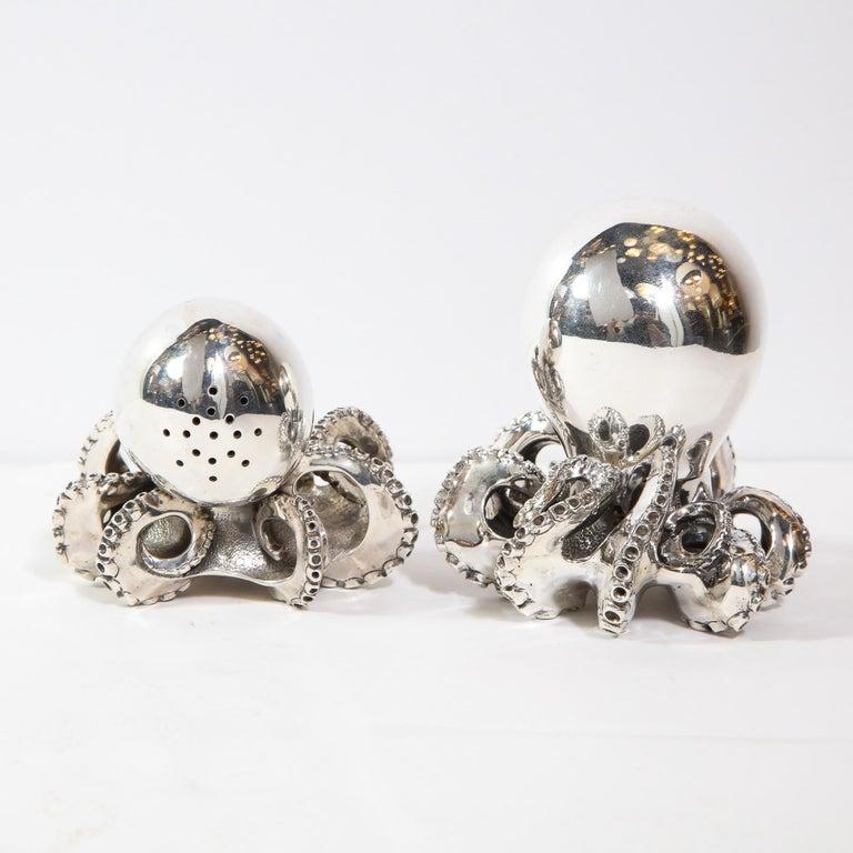 Modern Handcrafted Sterling Silver Octopus Salt Shaker and Pepper Mill by Missiaglia For Sale
