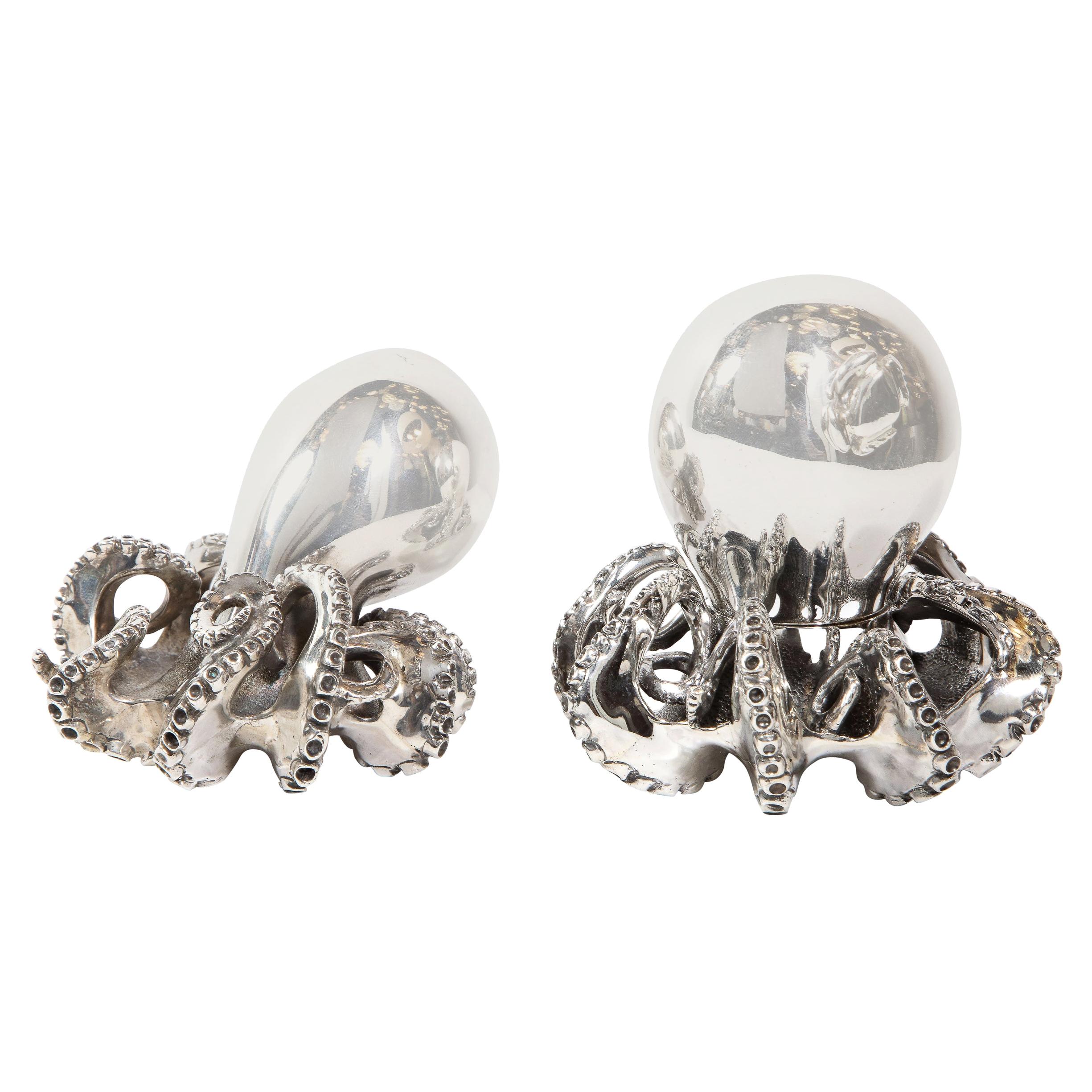 Handcrafted Sterling Silver Octopus Salt Shaker and Pepper Mill by Missiaglia