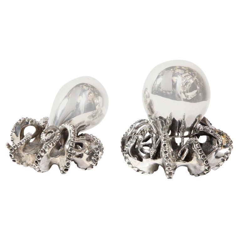 Handcrafted Sterling Silver Octopus Salt Shaker and Pepper Mill by Missiaglia