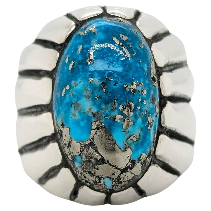 Handcrafted Sterling Silver Ring with Kingman Turquoise (Size 9) For Sale