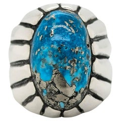 Used Handcrafted Sterling Silver Ring with Kingman Turquoise (Size 9)