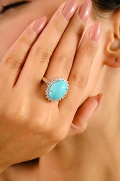 Anello artigianale in argento sterling con centro in turchese e pietra di zircone Gioielleria