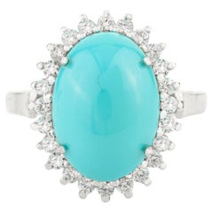 Bague artisanale en argent sterling avec centre en turquoise et pierre en zircon Bijoux