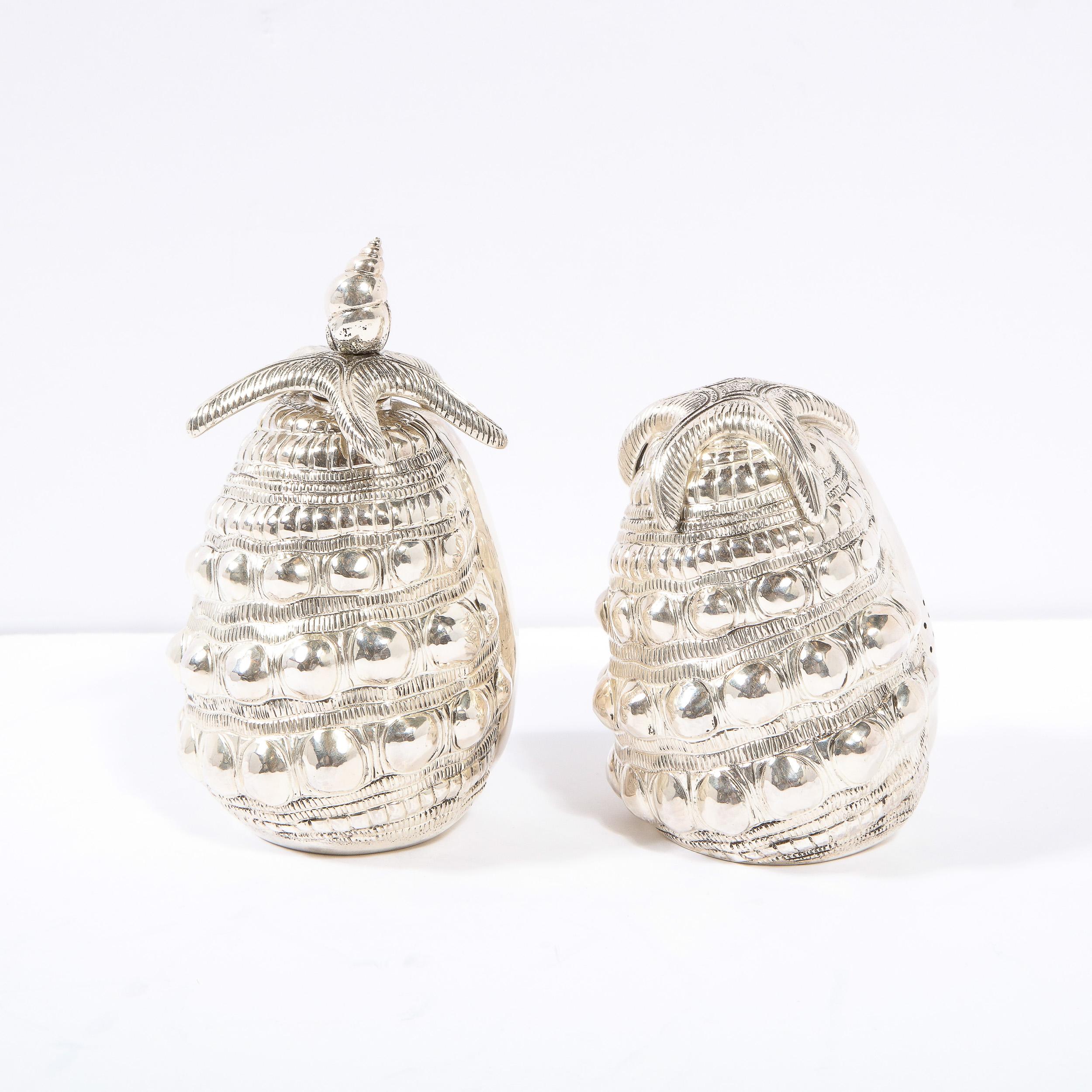 Modern Handcrafted Sterling Silver Seashell Salt Shaker & Pepper Mill Signed Missiaglia For Sale
