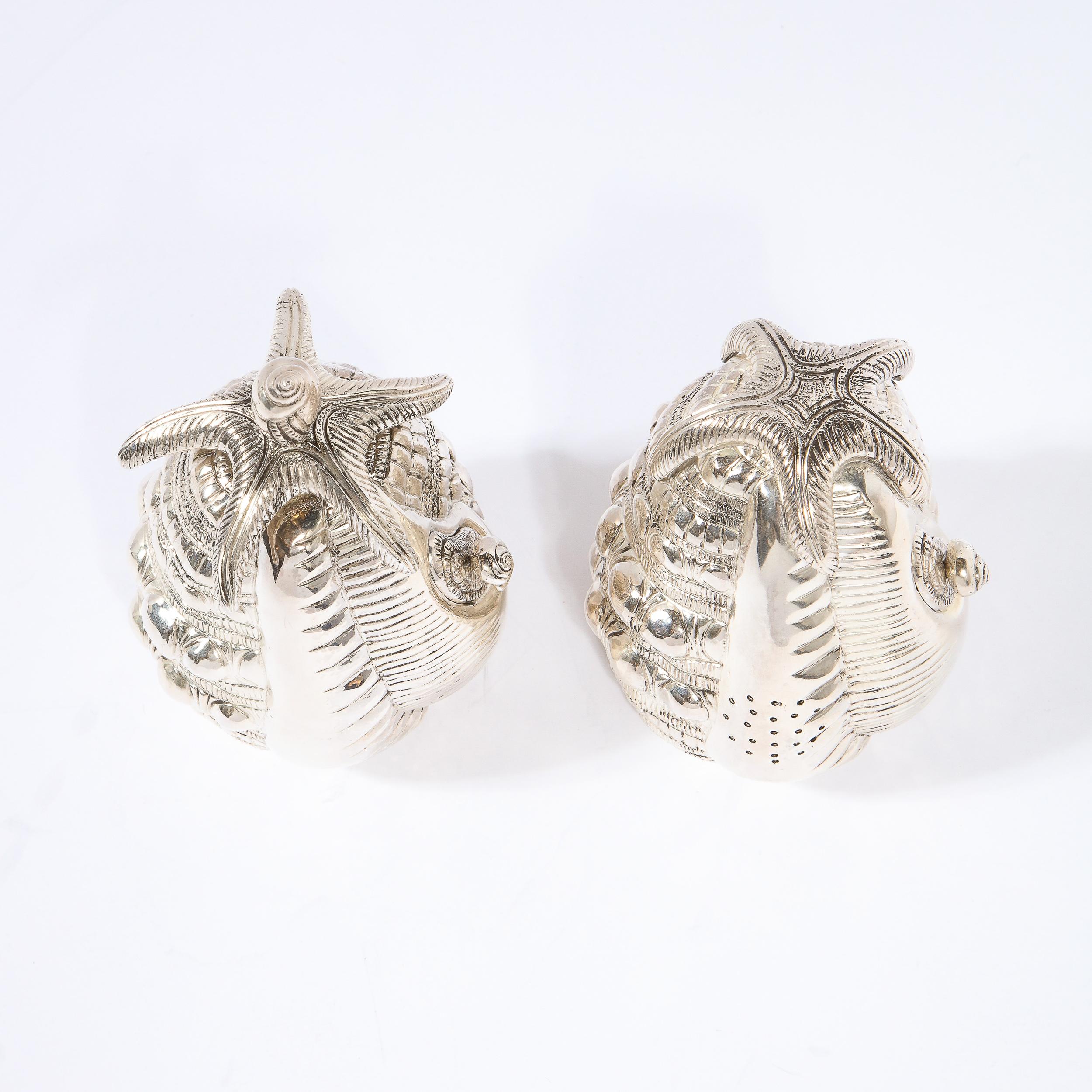 Handcrafted Sterling Silver Seashell Salt Shaker & Pepper Mill Signed Missiaglia In Distressed Condition For Sale In New York, NY