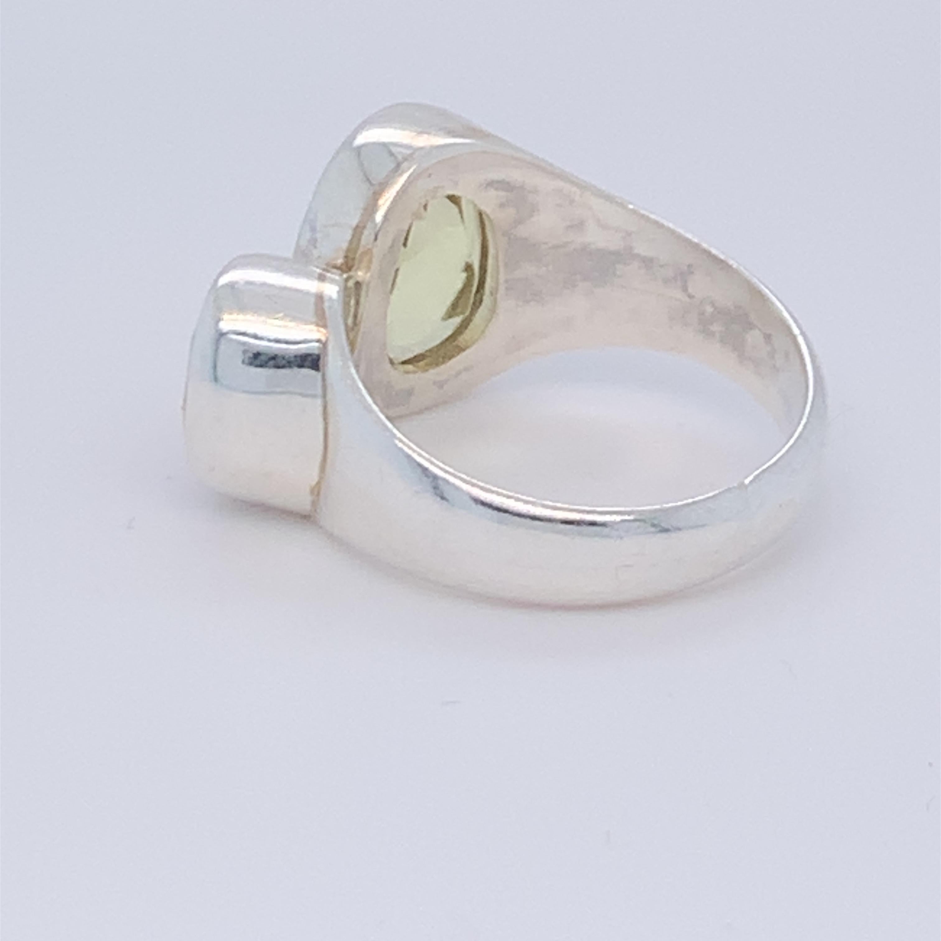 Handcrafted Sterling Silver Two-Stone Amethyst and Lemon Quartz Ring For Sale 1