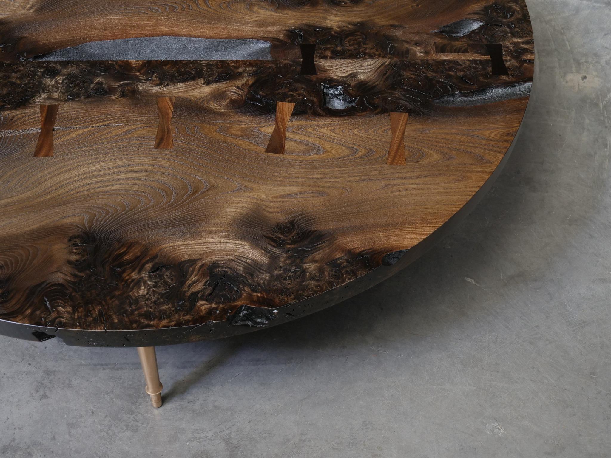 Mid-Century Modern Handcrafted Stoc Round Coffee Table in Oxidised Scottish Elm For Sale