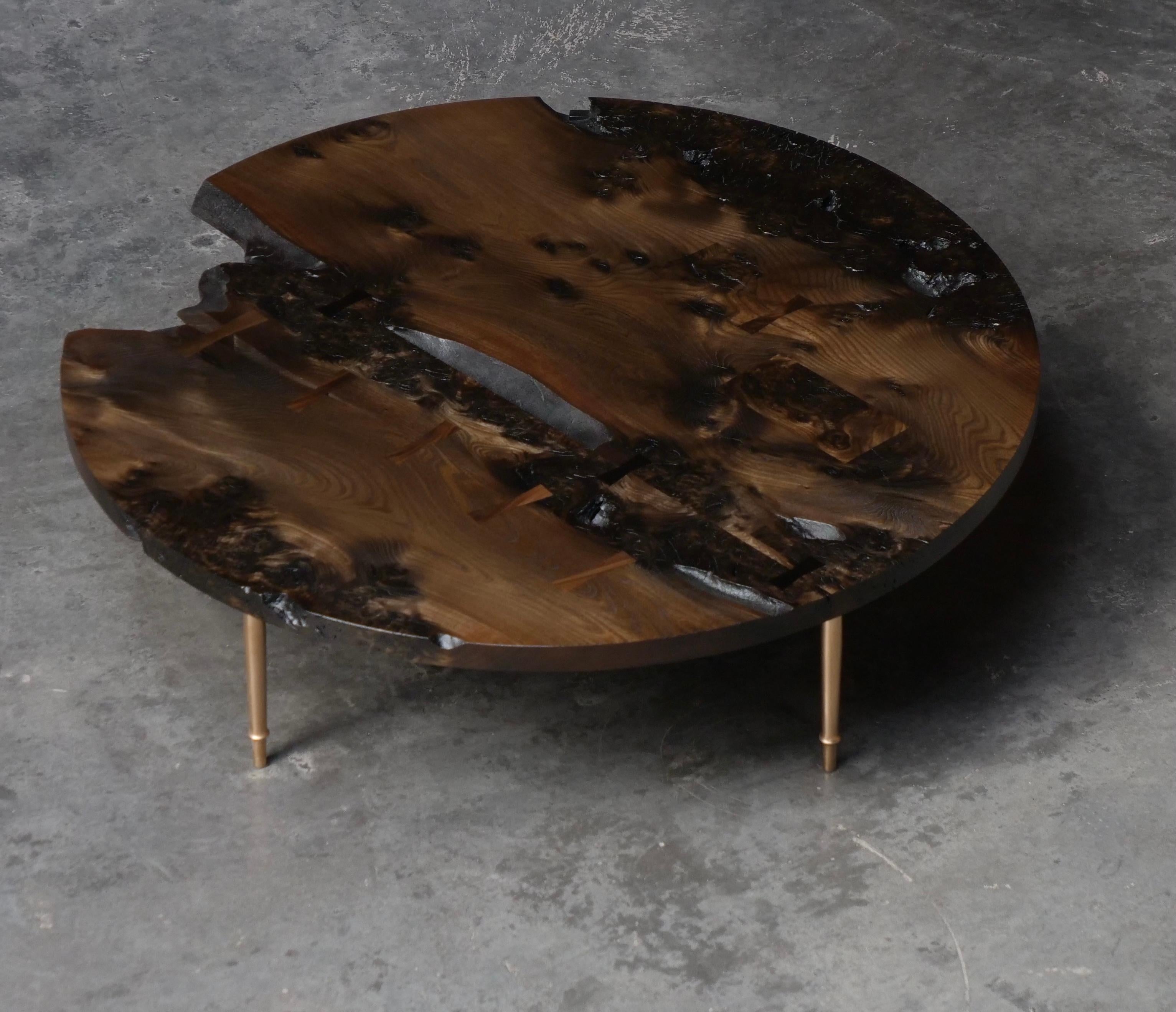 Ebonized Handcrafted Stoc Round Coffee Table in Oxidised Scottish Elm For Sale