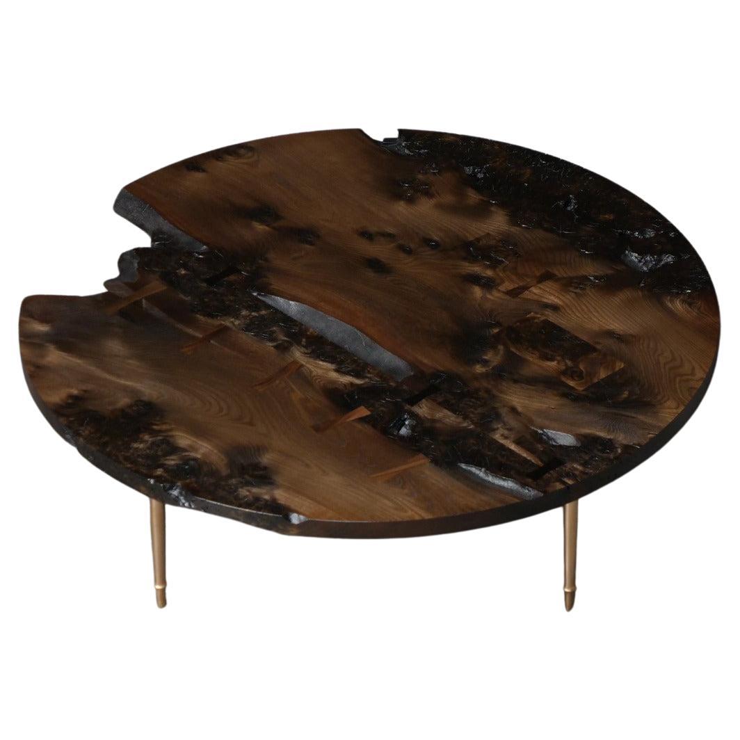 Handcrafted Stoc Round Coffee Table in Oxidised Scottish Elm For Sale
