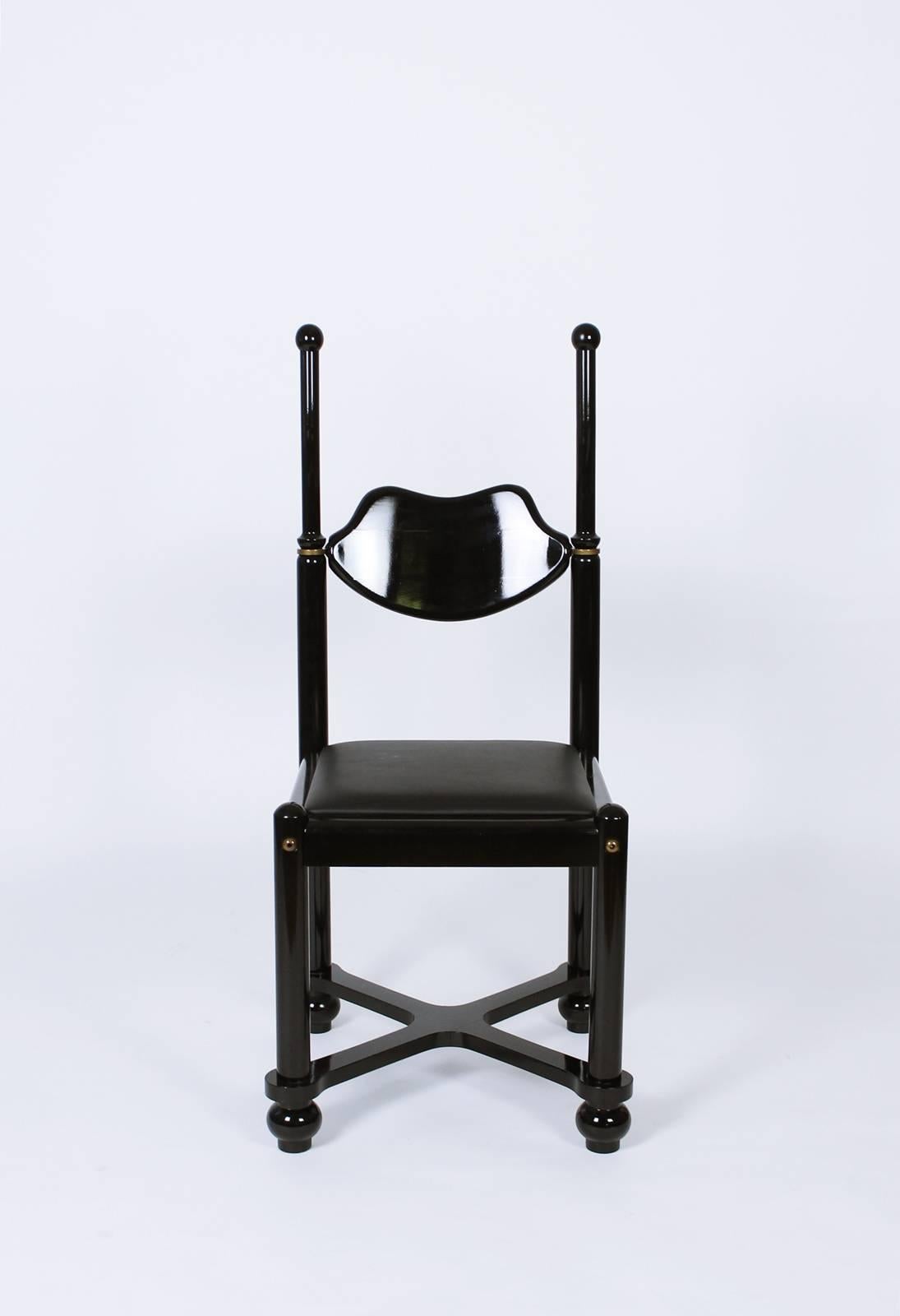 Post-Modern Leather and Brass Studio Chair by Belloni Design, Hungary, 1980s
