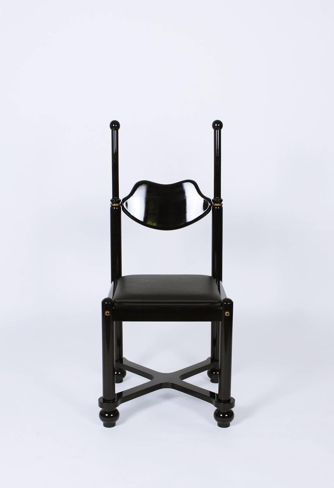 Postmoderne Chaise d'atelier en cuir et laiton de Belloni Design, Hongrie, années 1980