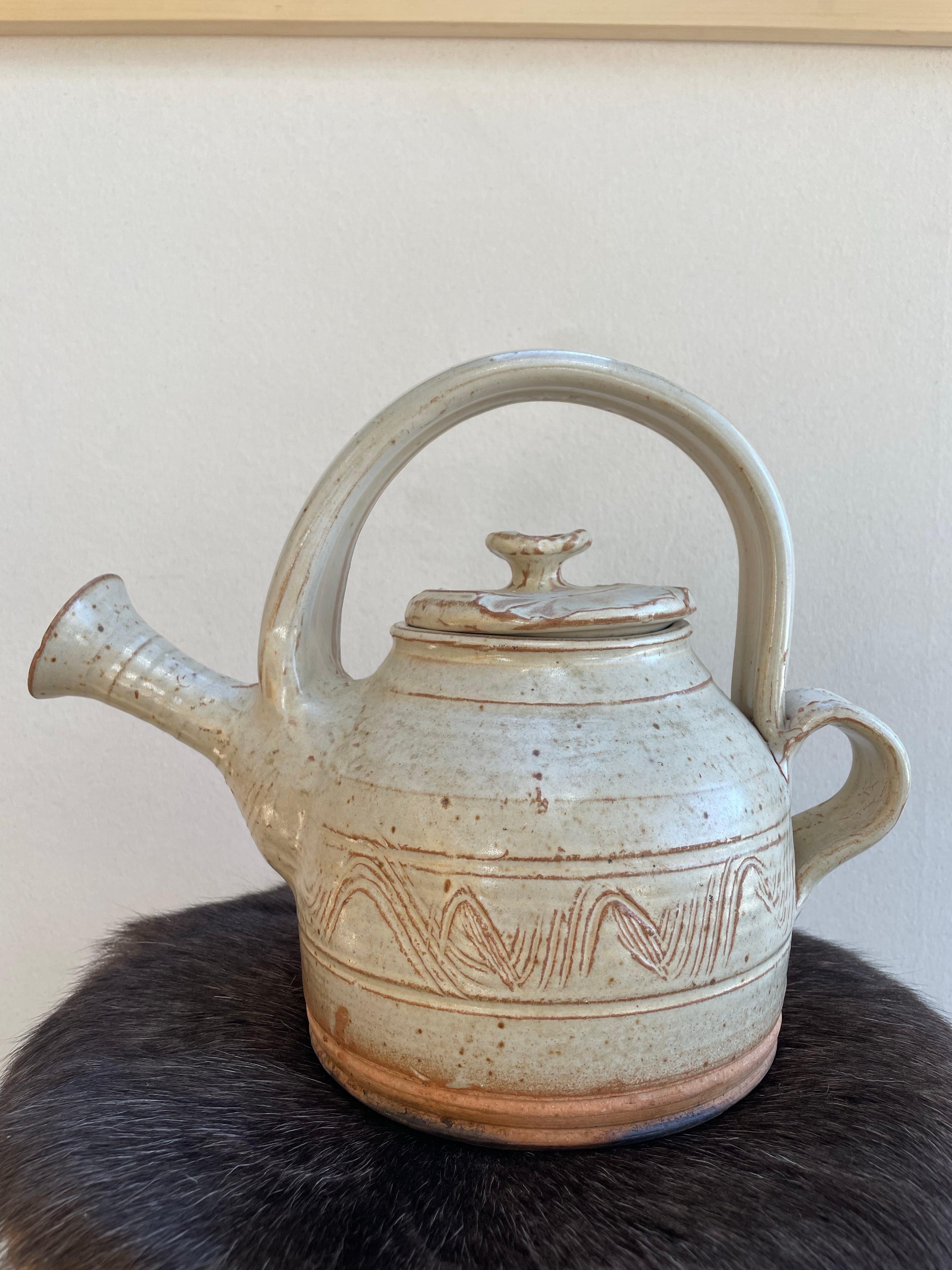 Handcrafted Studio Pottery Teapot with Arched Handle For Sale 6
