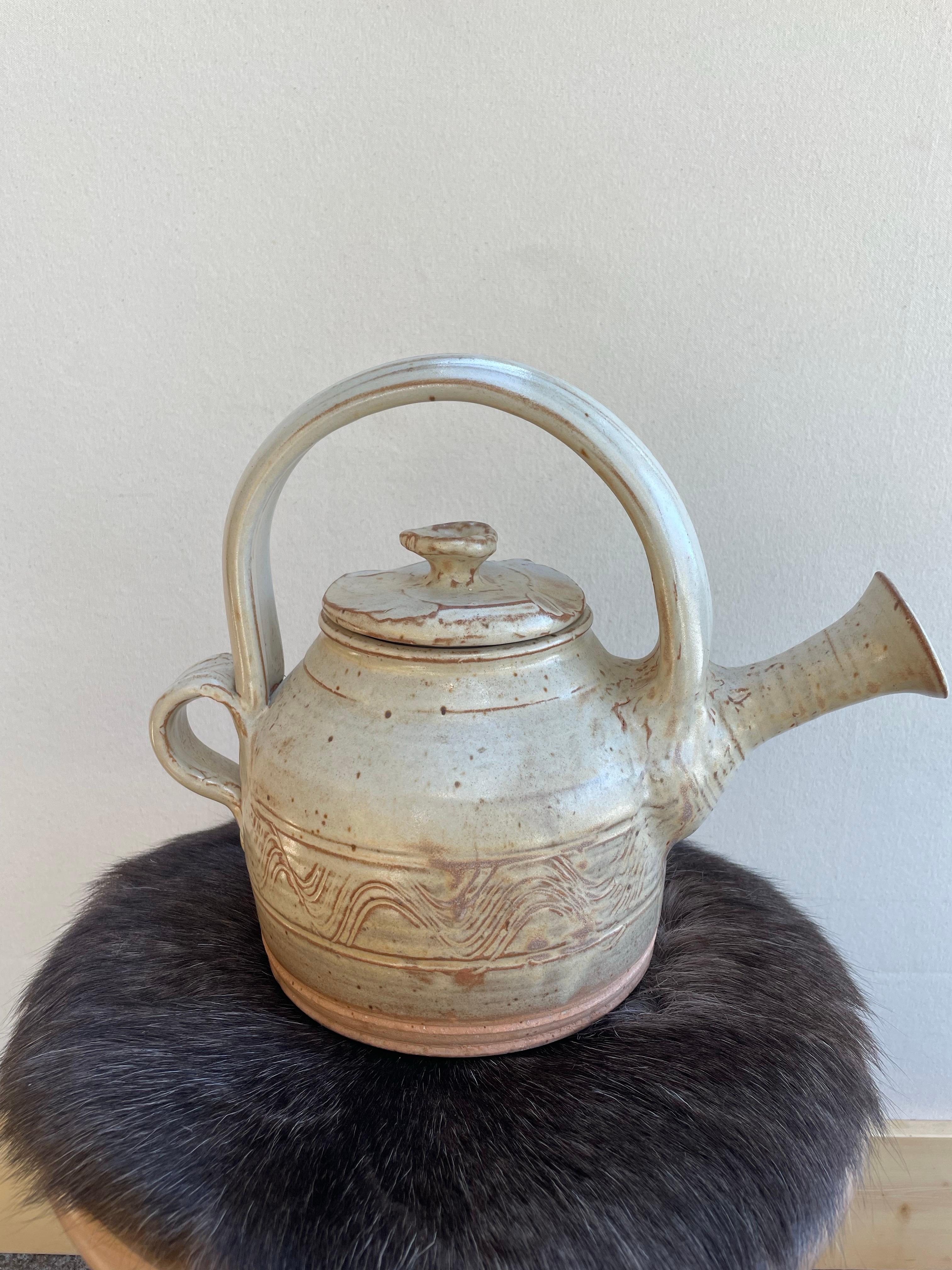 American Craftsman Handcrafted Studio Pottery Teapot with Arched Handle For Sale