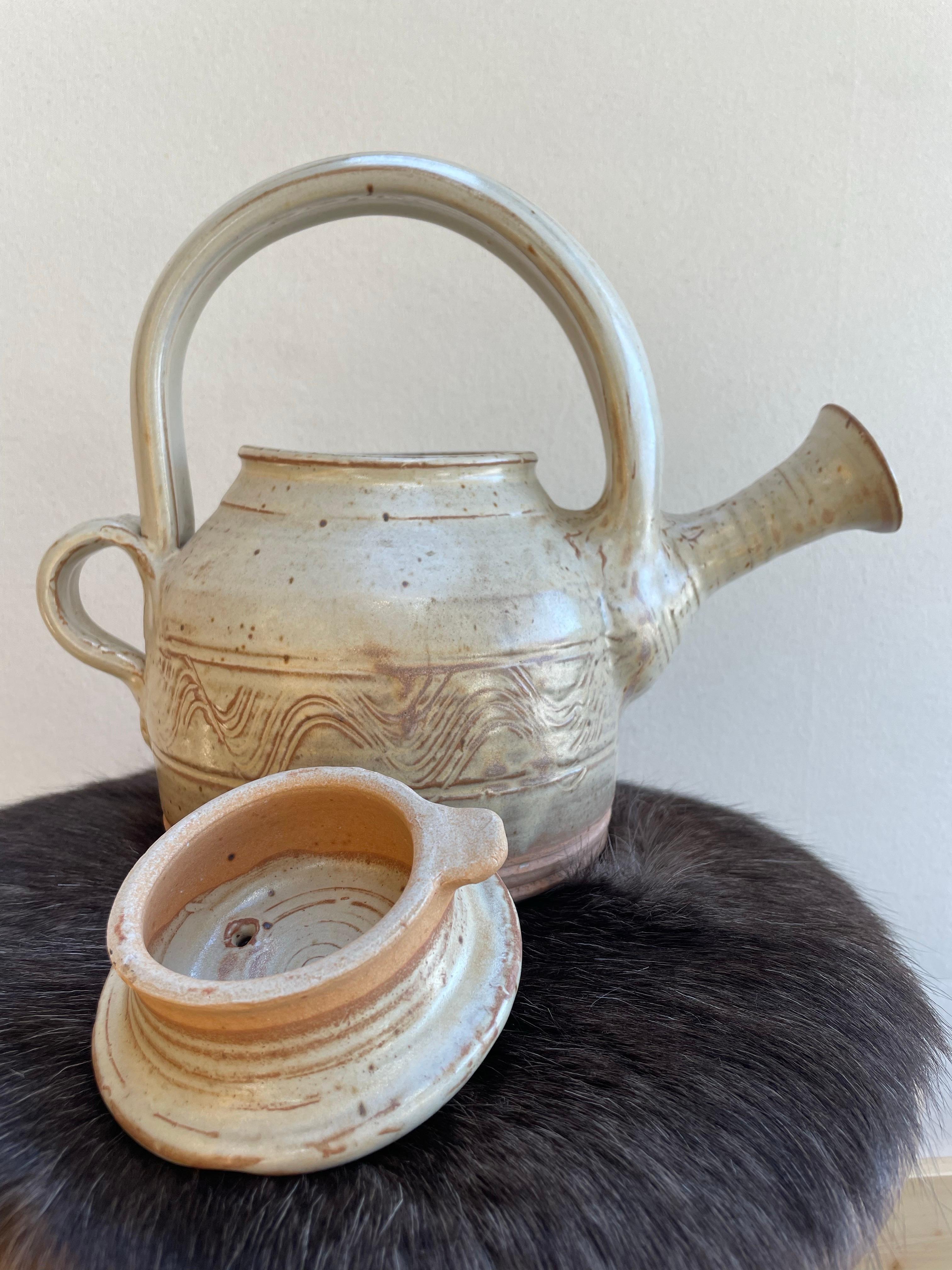 American Handcrafted Studio Pottery Teapot with Arched Handle For Sale