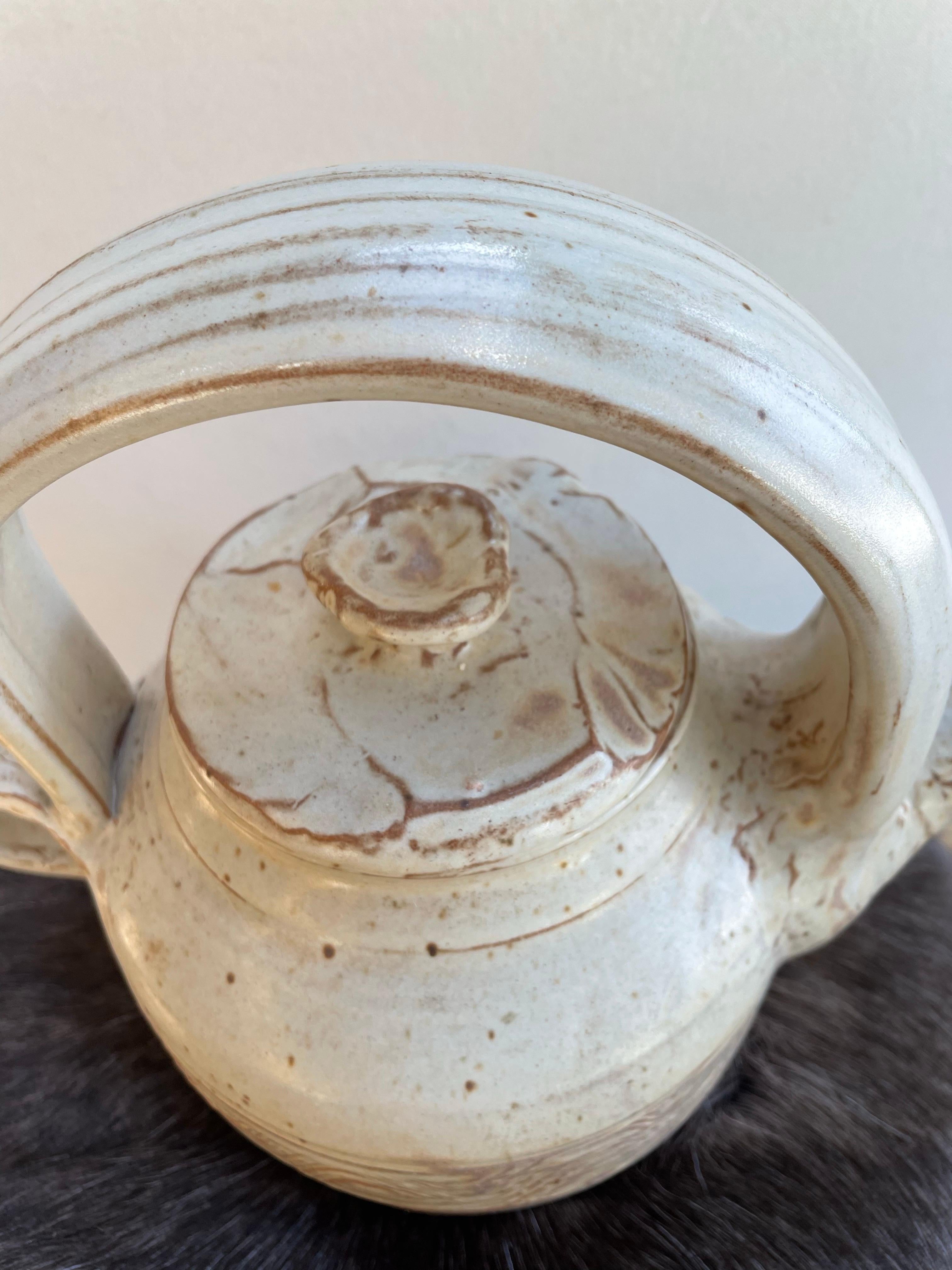20th Century Handcrafted Studio Pottery Teapot with Arched Handle For Sale