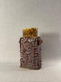 Handcrafted Studio Pottery Vessel by Rikki with Unique Brown Glaze