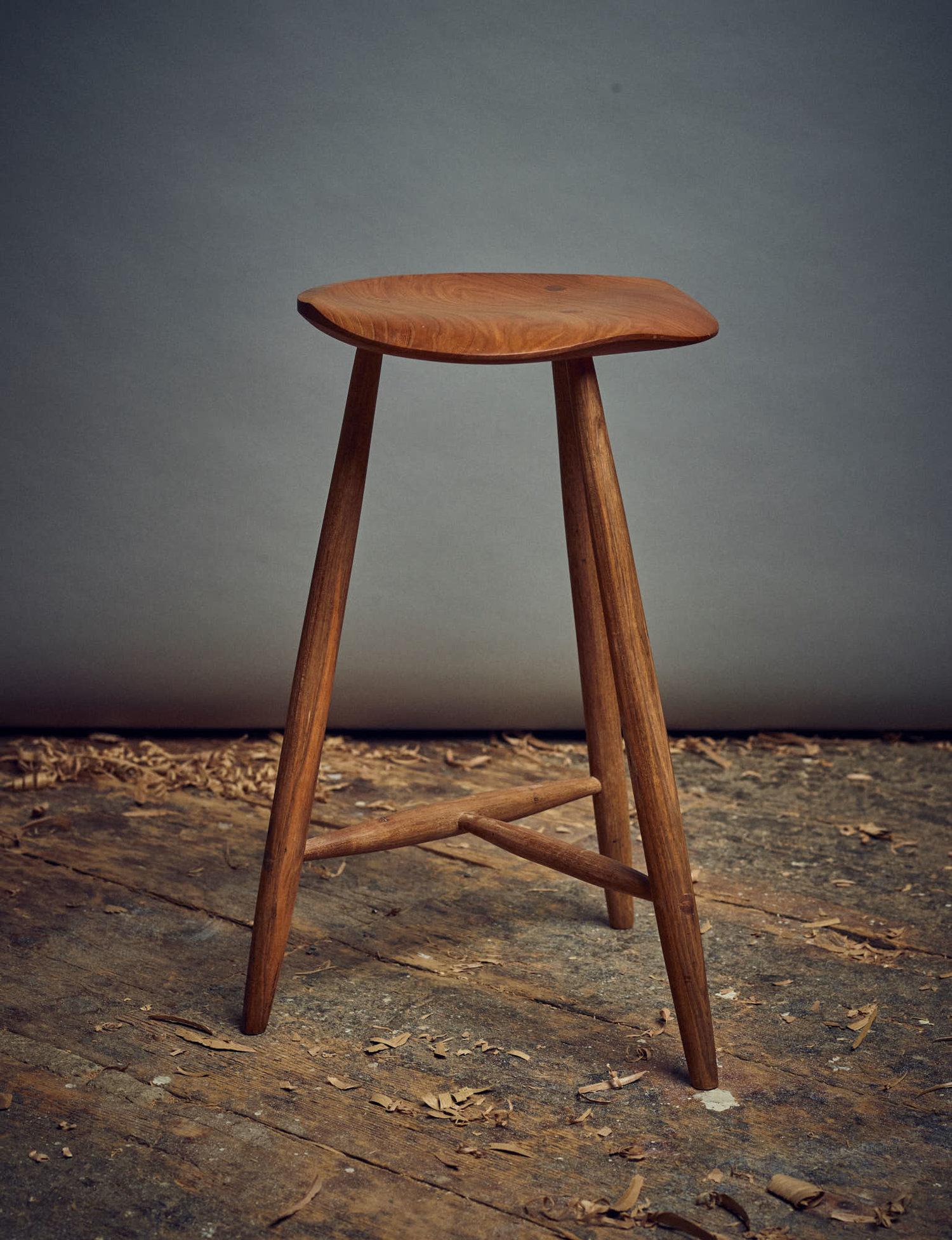 Mid-Century Modern Handcrafted Studio Three Legged Stool by Fabian Fischer, Germany, 2023 For Sale