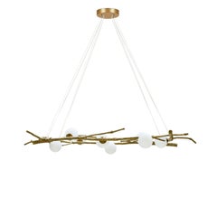 Handcrafted Suspension Lamp in Brass Structure and Glass Globe