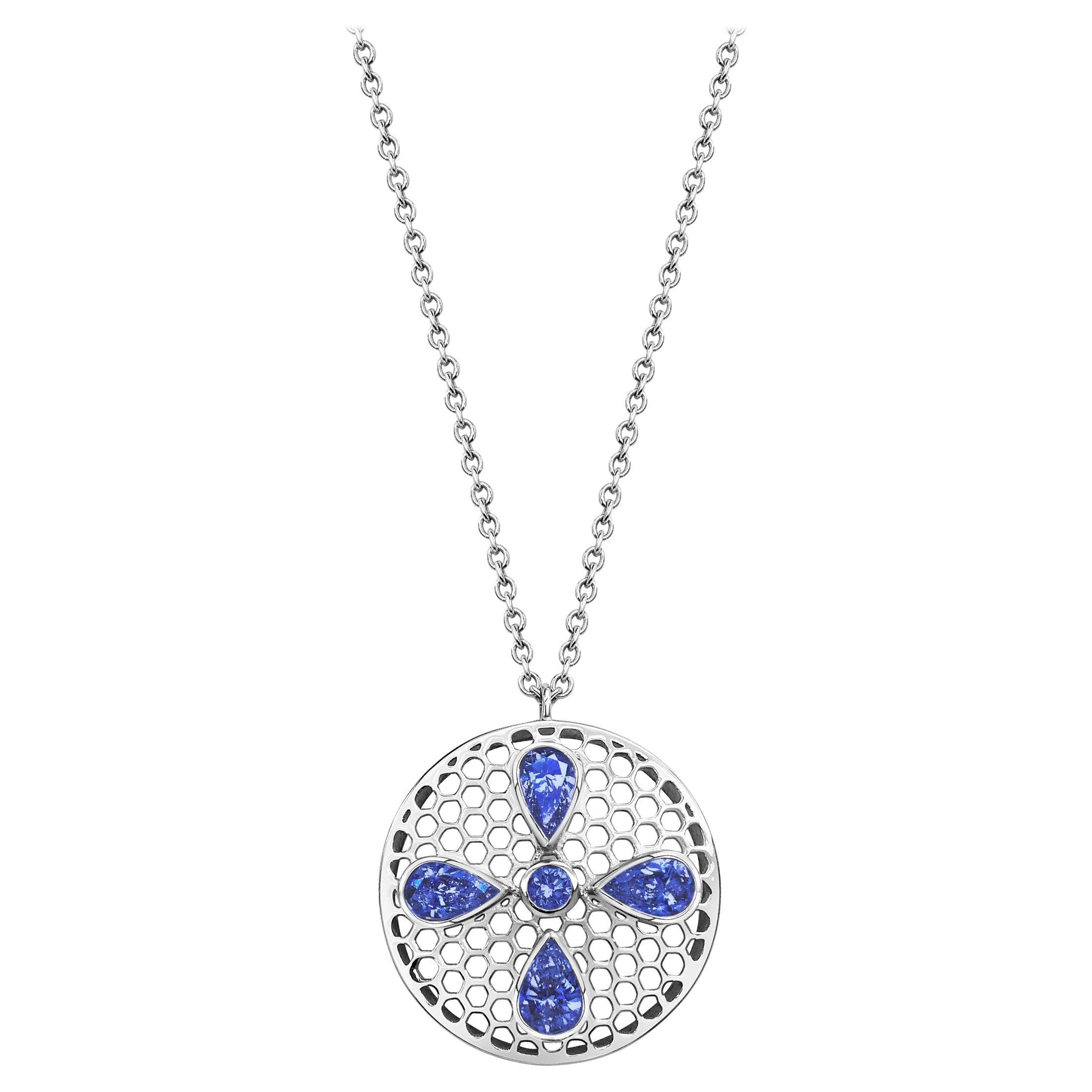 Handcrafted Tanzanites and 18 Karat White Gold Pendant Necklace