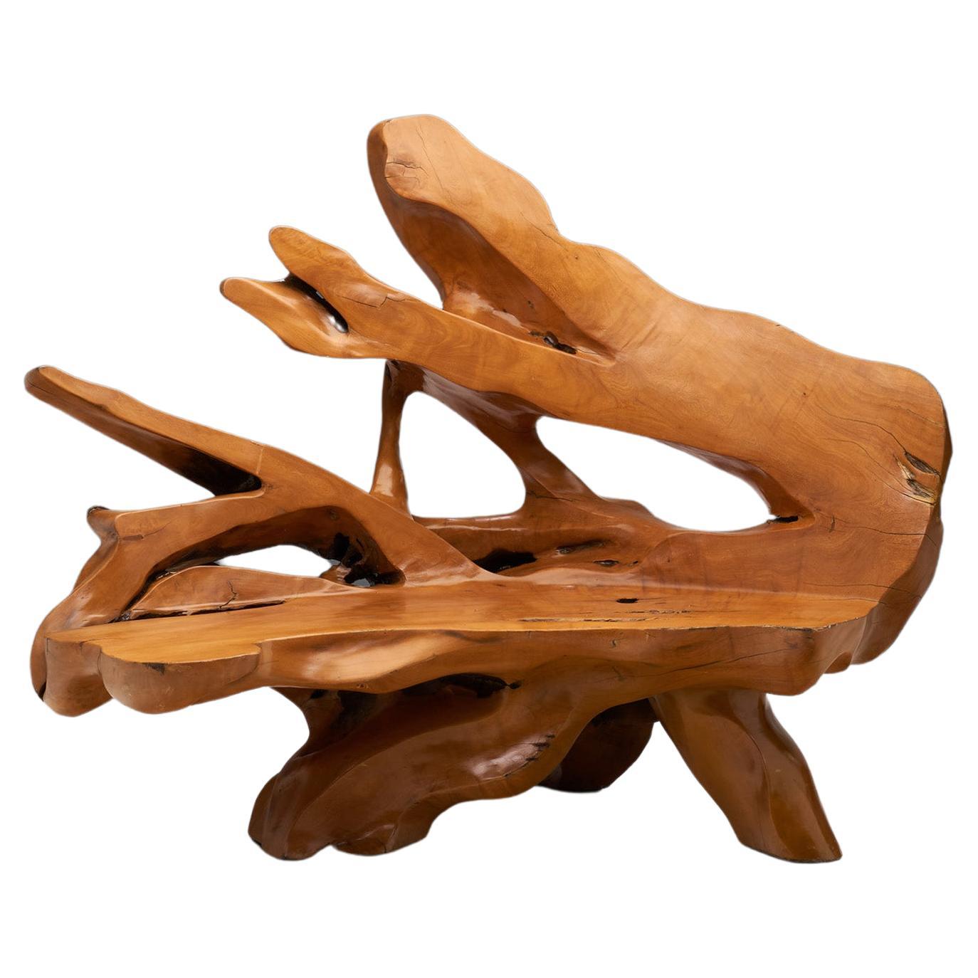 Handcrafted Teak Root Bench, Europe Late 20th Century