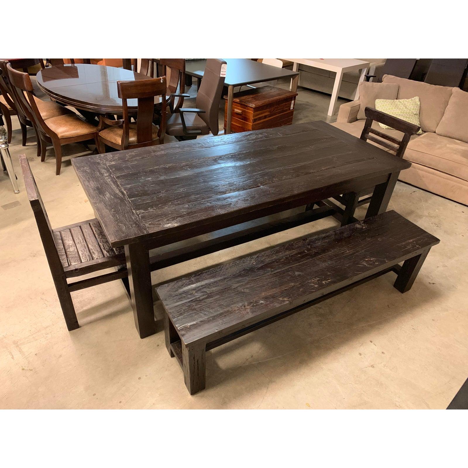 Handcrafted Teak Table and Two Benches and Two Chairs For Sale 1