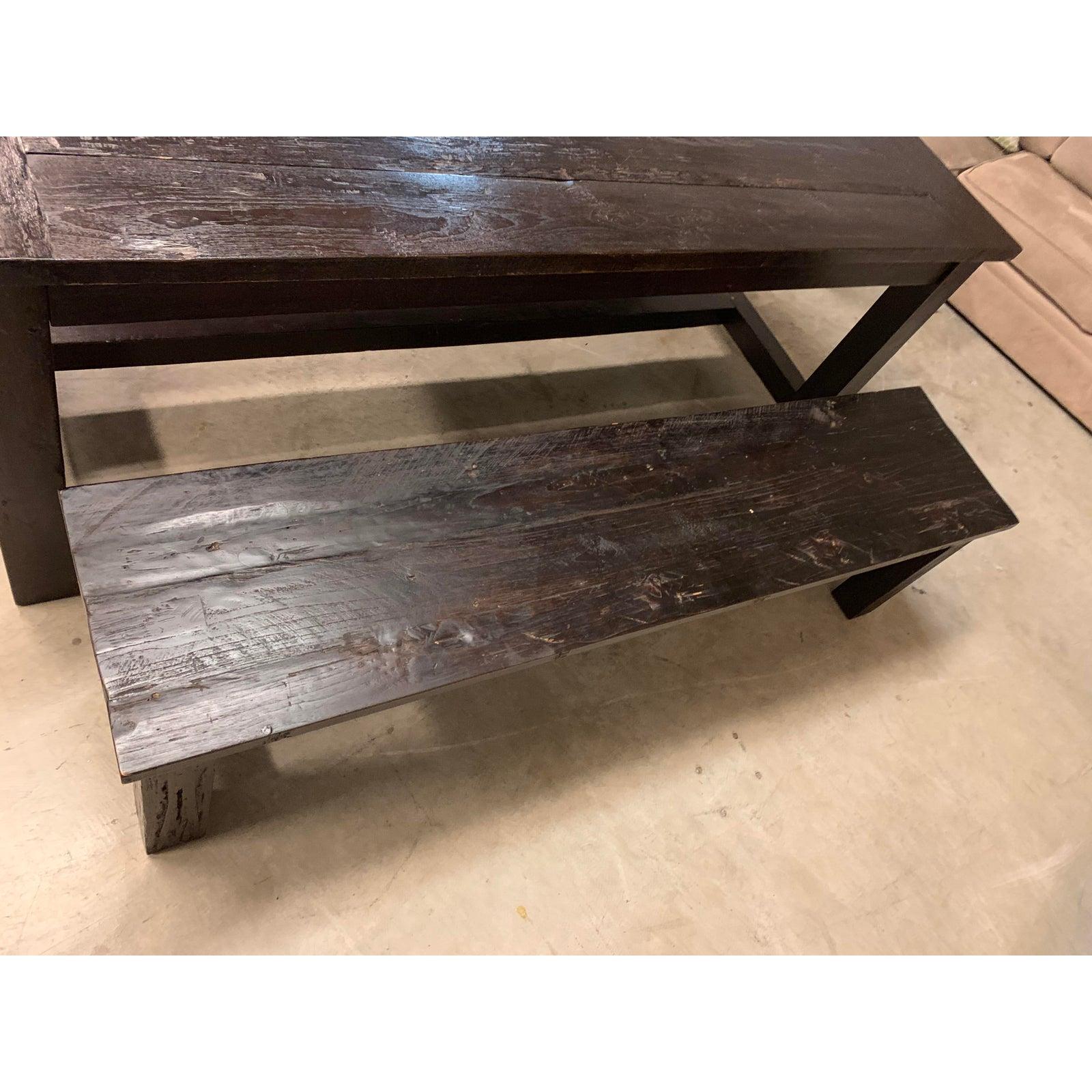 teak table with benches