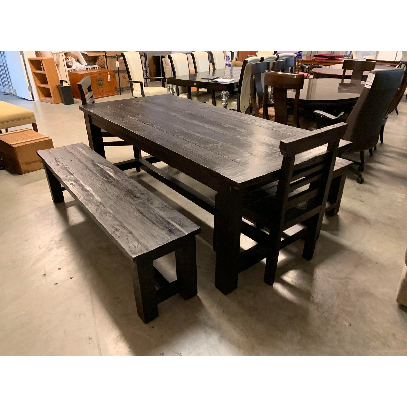 Contemporary Handcrafted Teak Table and Two Benches and Two Chairs For Sale