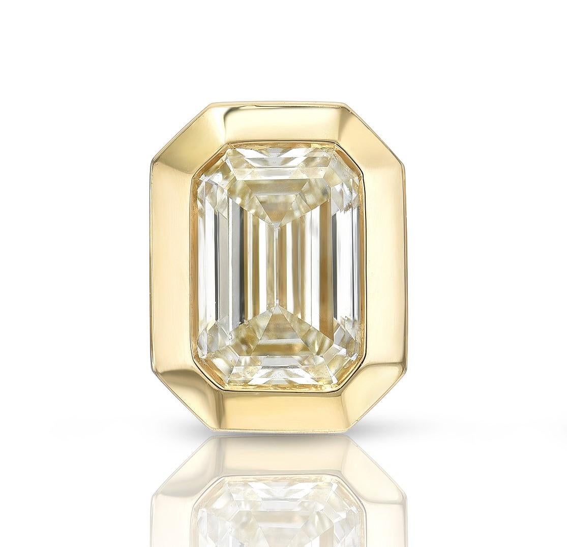 1.91ctw M/VS2 GIA certified emerald cut diamonds bezel set in handcrafted 18K yellow gold stud earrings.