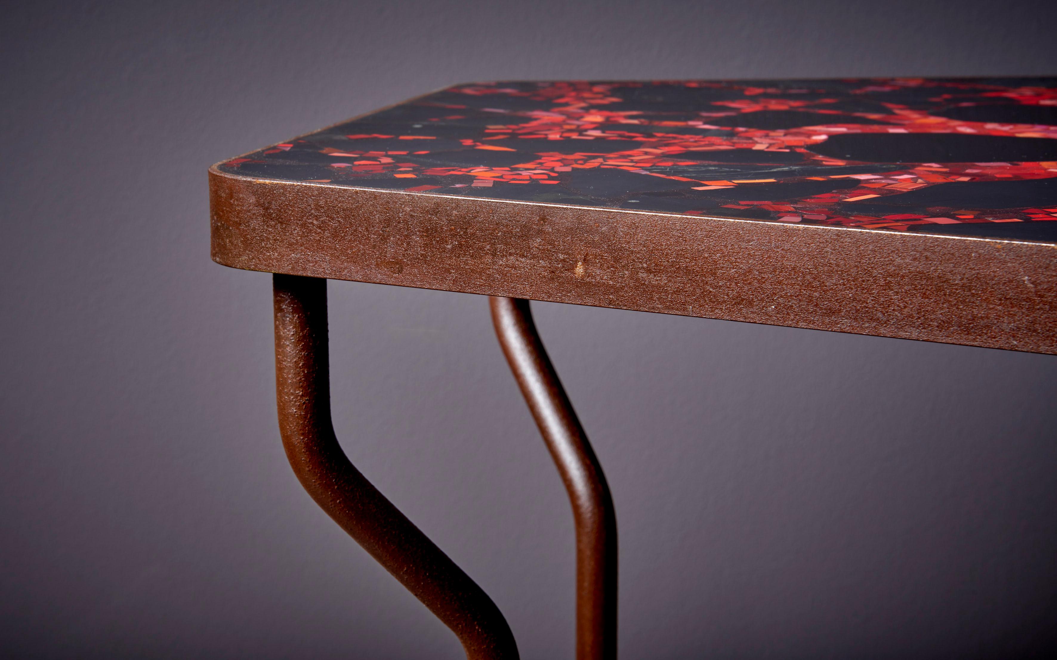 Austrian Handcrafted Terrazzo Coffee Table Red Black Mosaic Style by Felix Muhrhofer