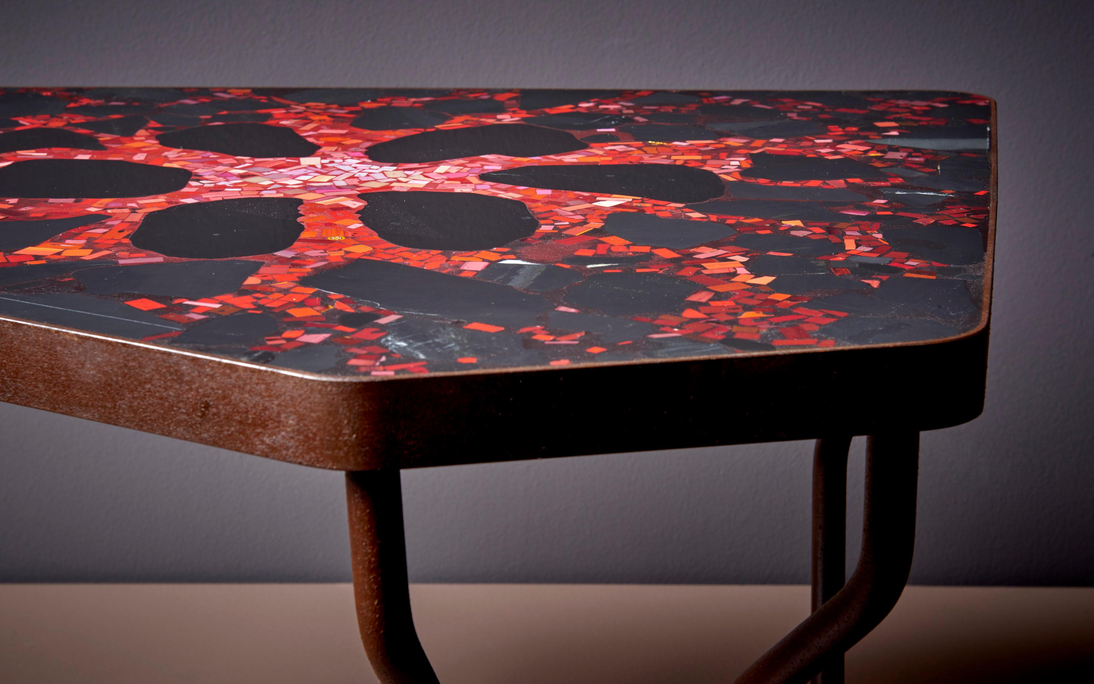 Hand-Crafted Handcrafted Terrazzo Coffee Table Red Black Mosaic Style by Felix Muhrhofer