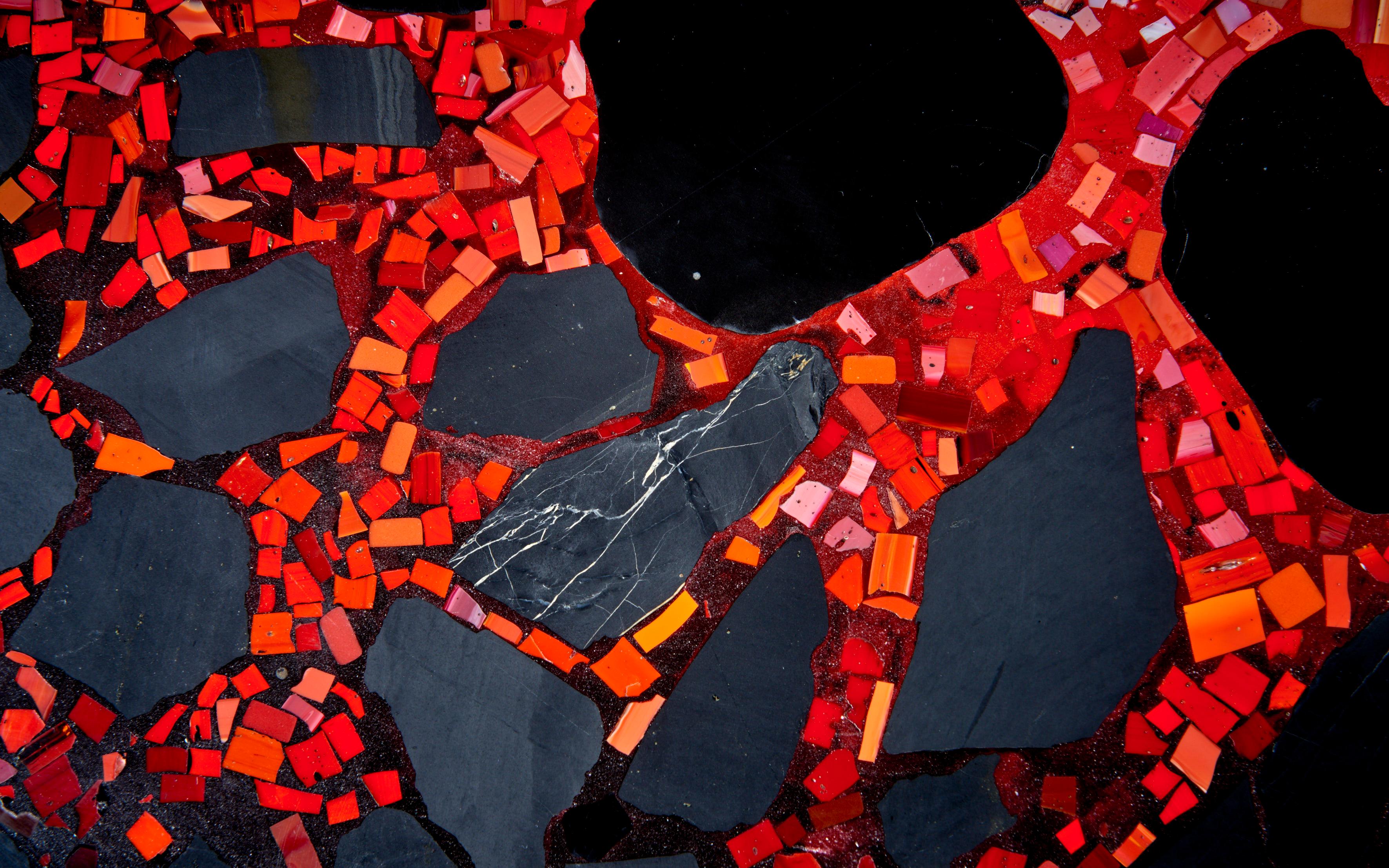 Contemporary Handcrafted Terrazzo Coffee Table Red Black Mosaic Style by Felix Muhrhofer