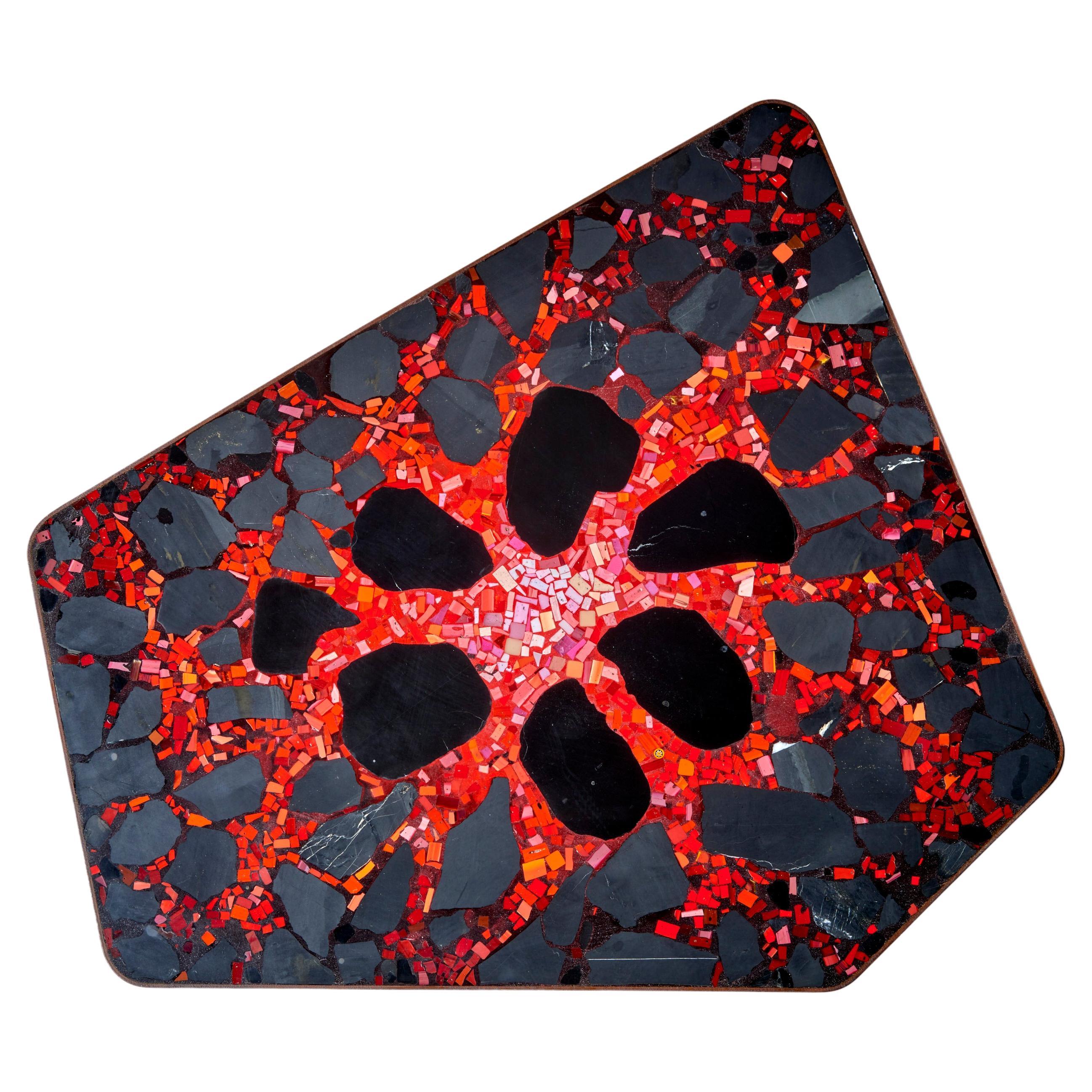 Handcrafted Terrazzo Coffee Table Red Black Mosaic Style by Felix Muhrhofer