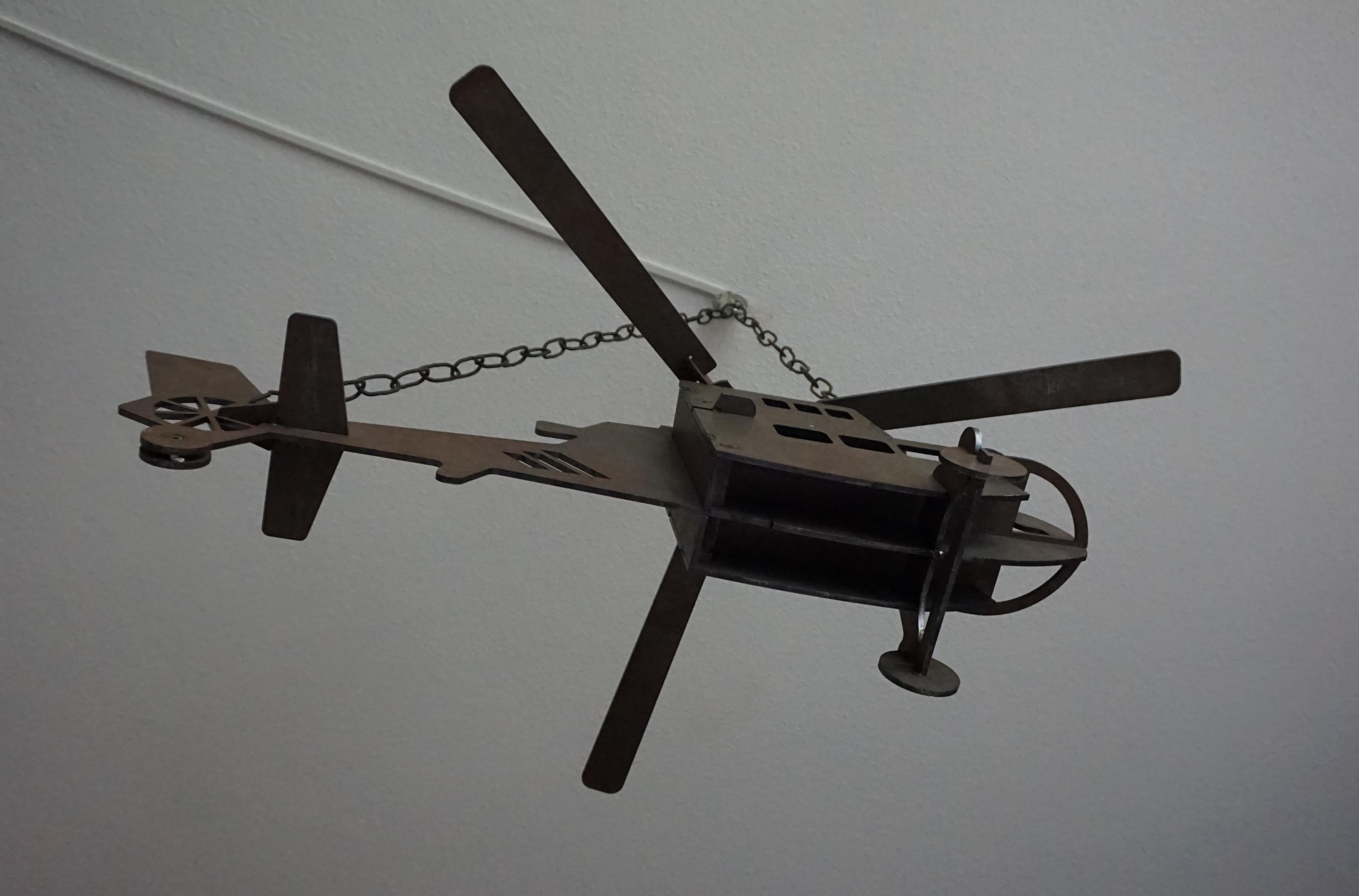 Handcrafted Thick Sheet Metal Folk Art Chopper / Army Helicopter Model Pendant For Sale 5
