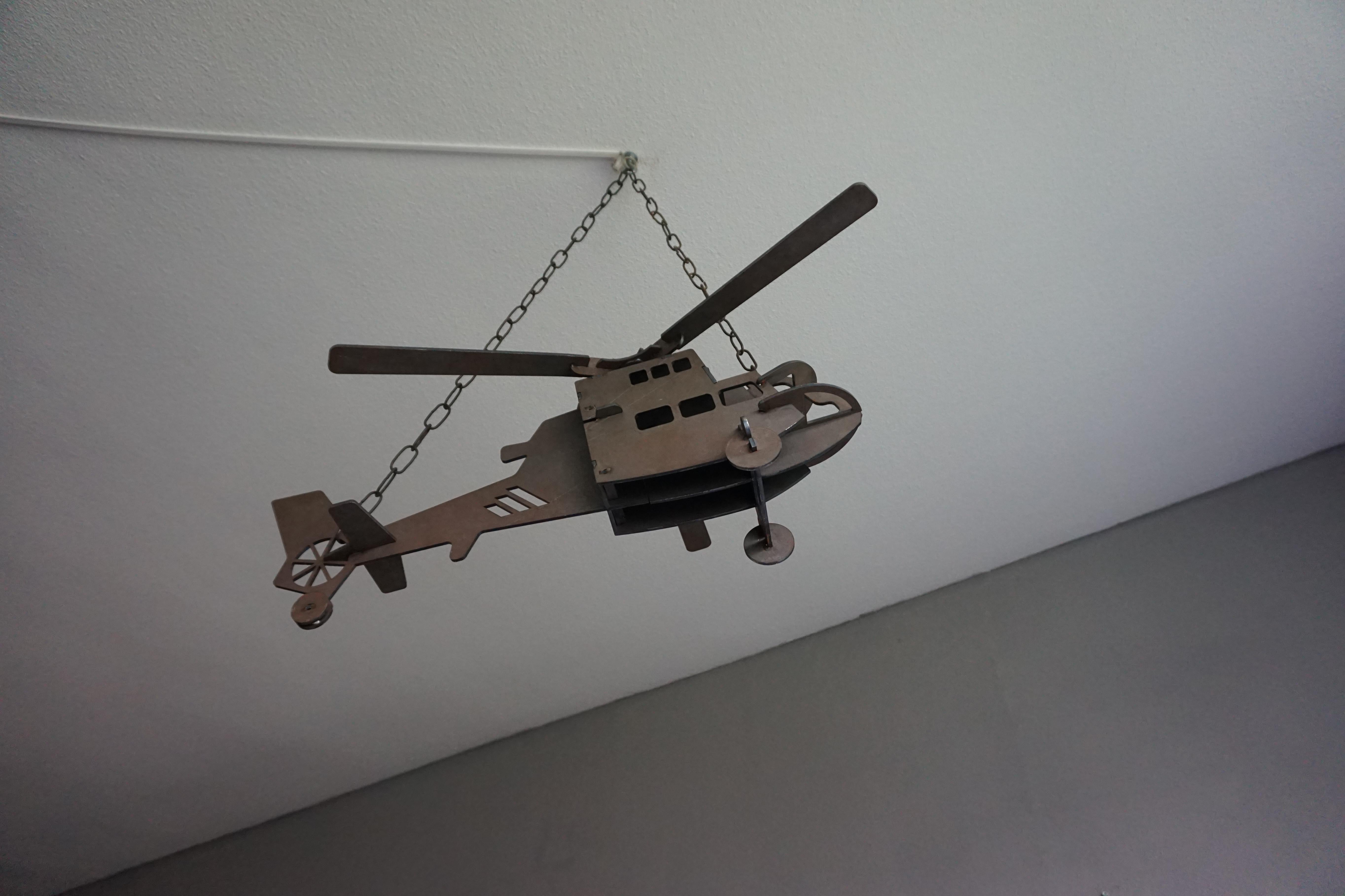 Handcrafted Thick Sheet Metal Folk Art Chopper / Army Helicopter Model Pendant For Sale 9