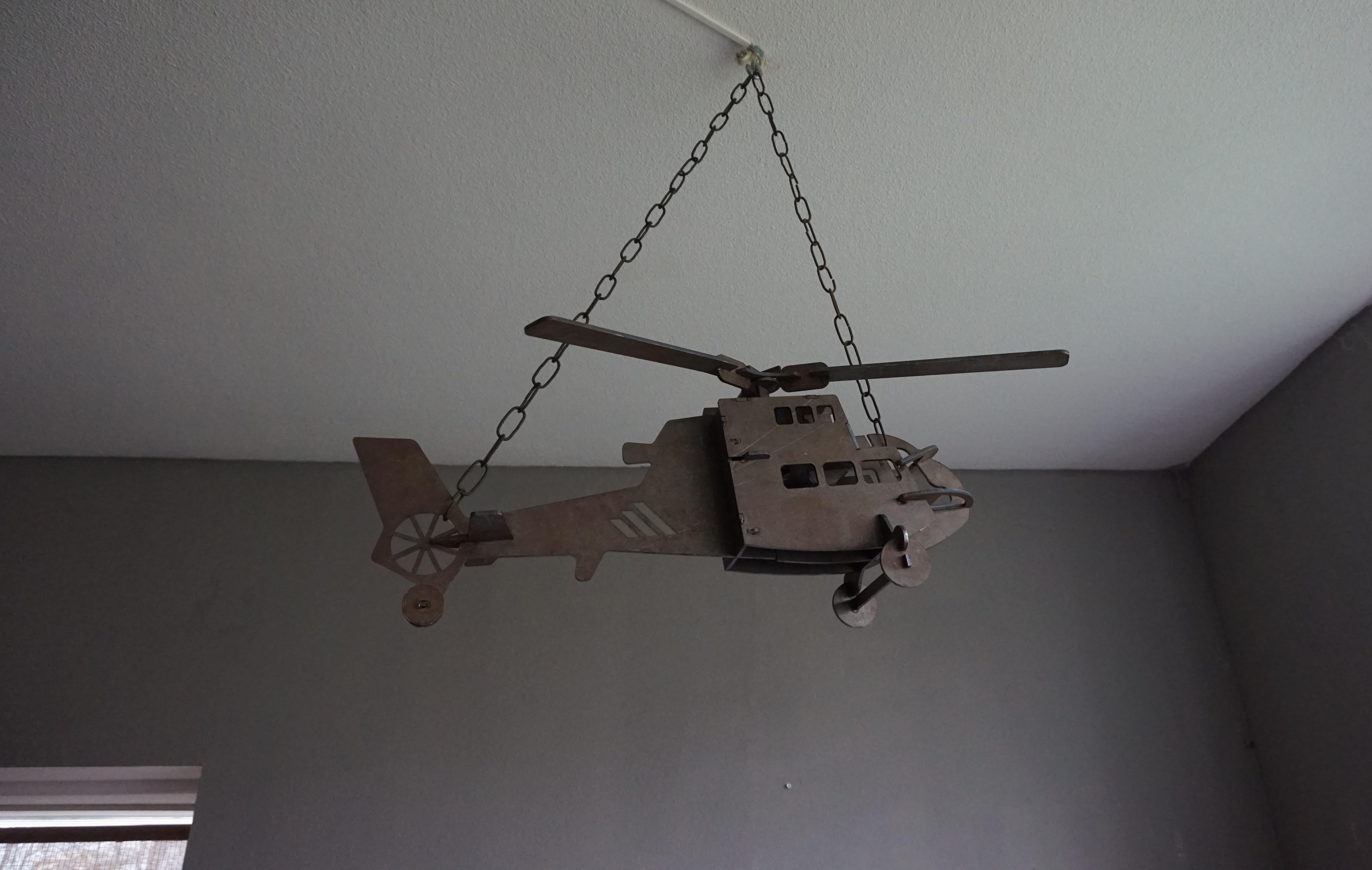 Handcrafted Thick Sheet Metal Folk Art Chopper / Army Helicopter Model Pendant For Sale 10