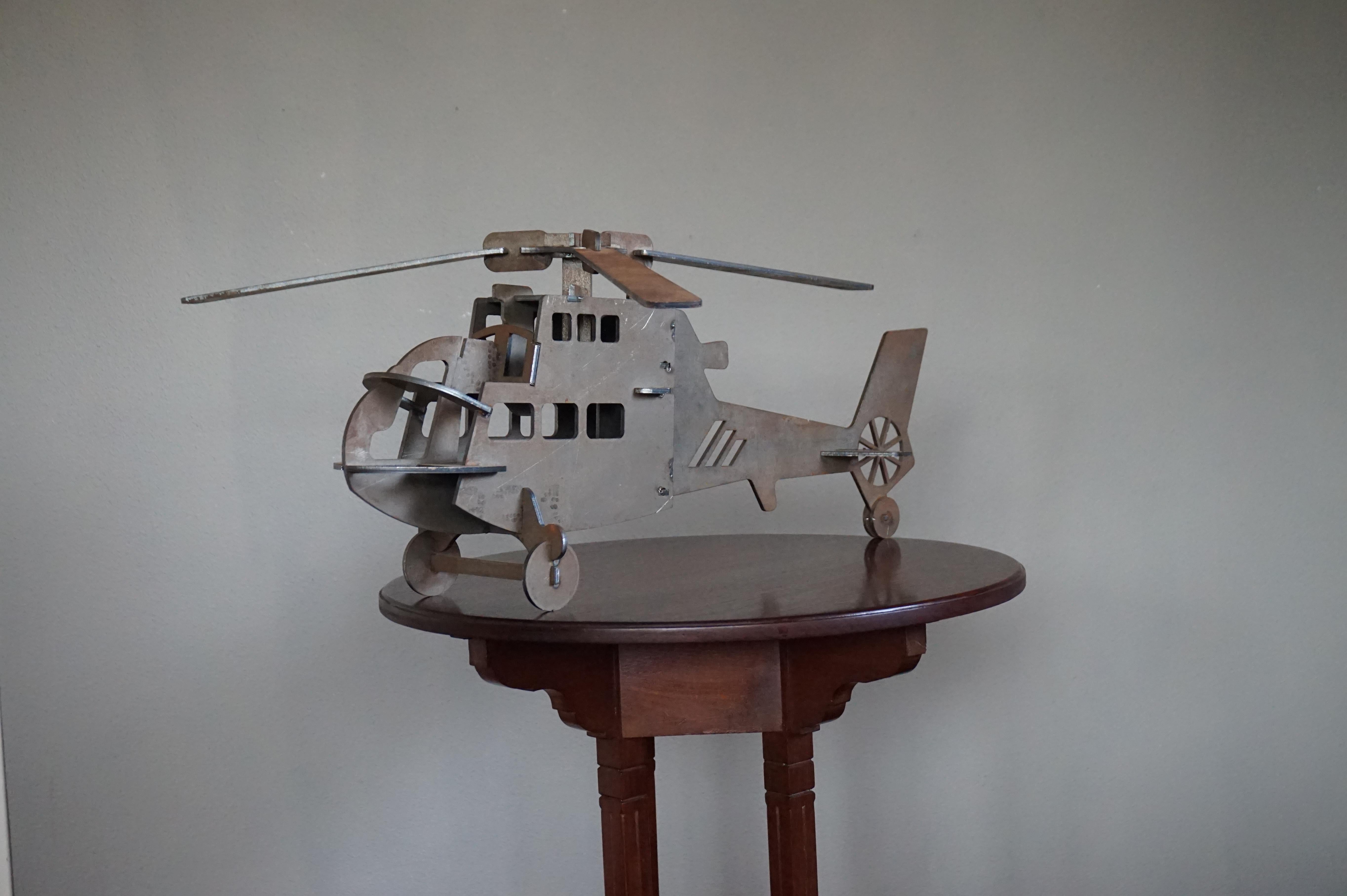 Handcrafted Thick Sheet Metal Folk Art Chopper / Army Helicopter Model Pendant For Sale 11