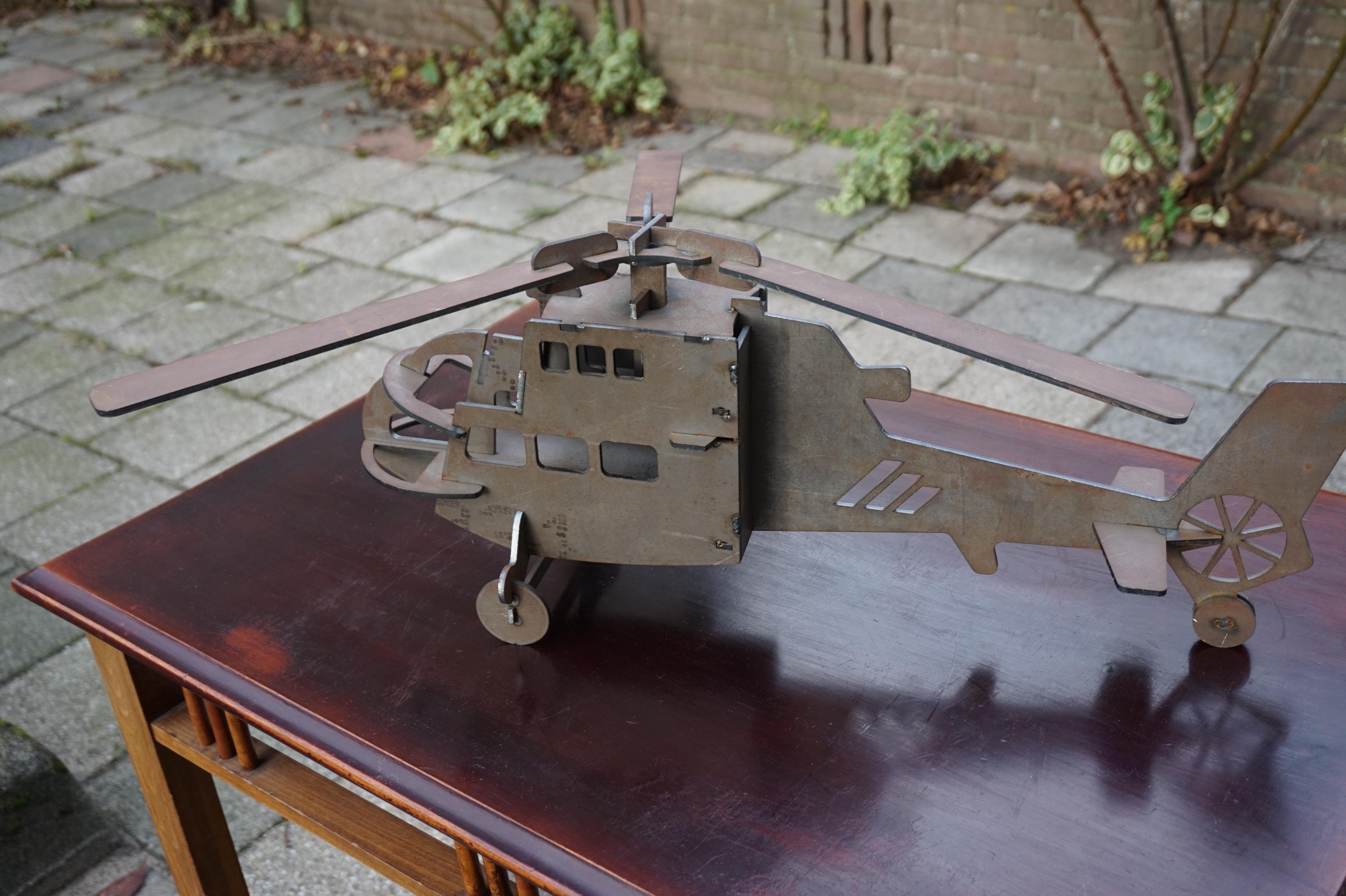 Handcrafted Thick Sheet Metal Folk Art Chopper / Army Helicopter Model Pendant In Good Condition For Sale In Lisse, NL