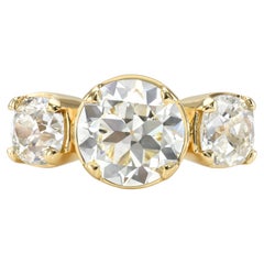 Handcrafted Three Stone Brooklyn Old Mine Cut Diamond Ring by Single Stone