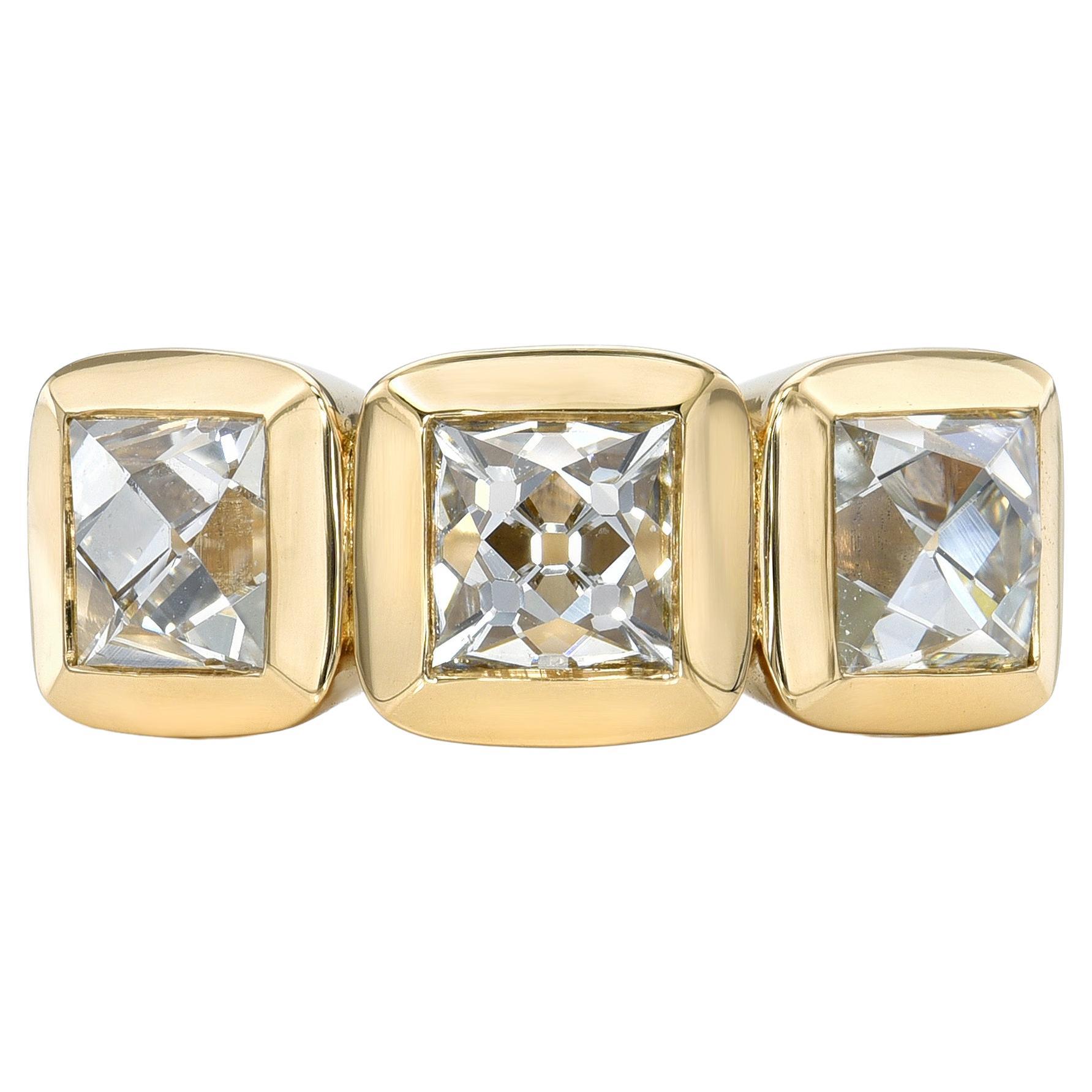 Handcrafted Three Stone Karina French Cut Diamond Ring by Single Stone For Sale