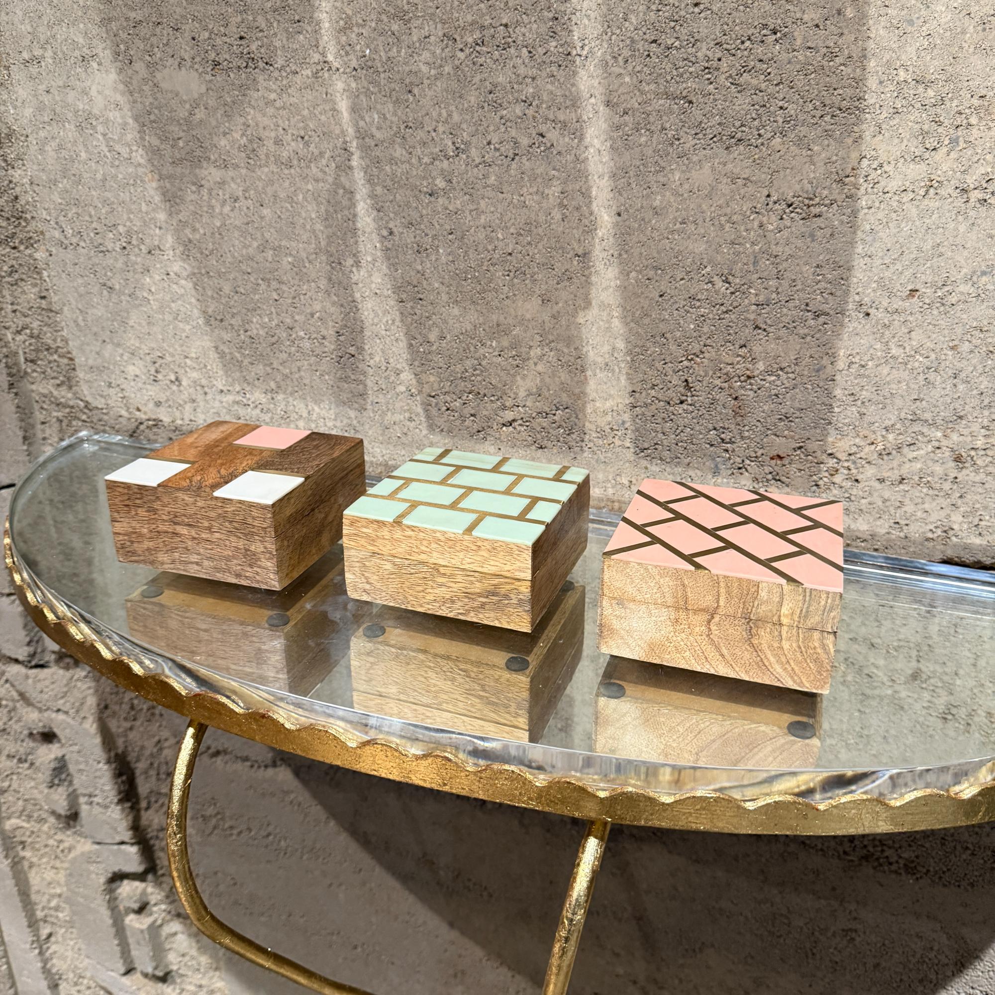 Handcrafted Three Trinket Boxes Mod Geometric Design For Sale 5
