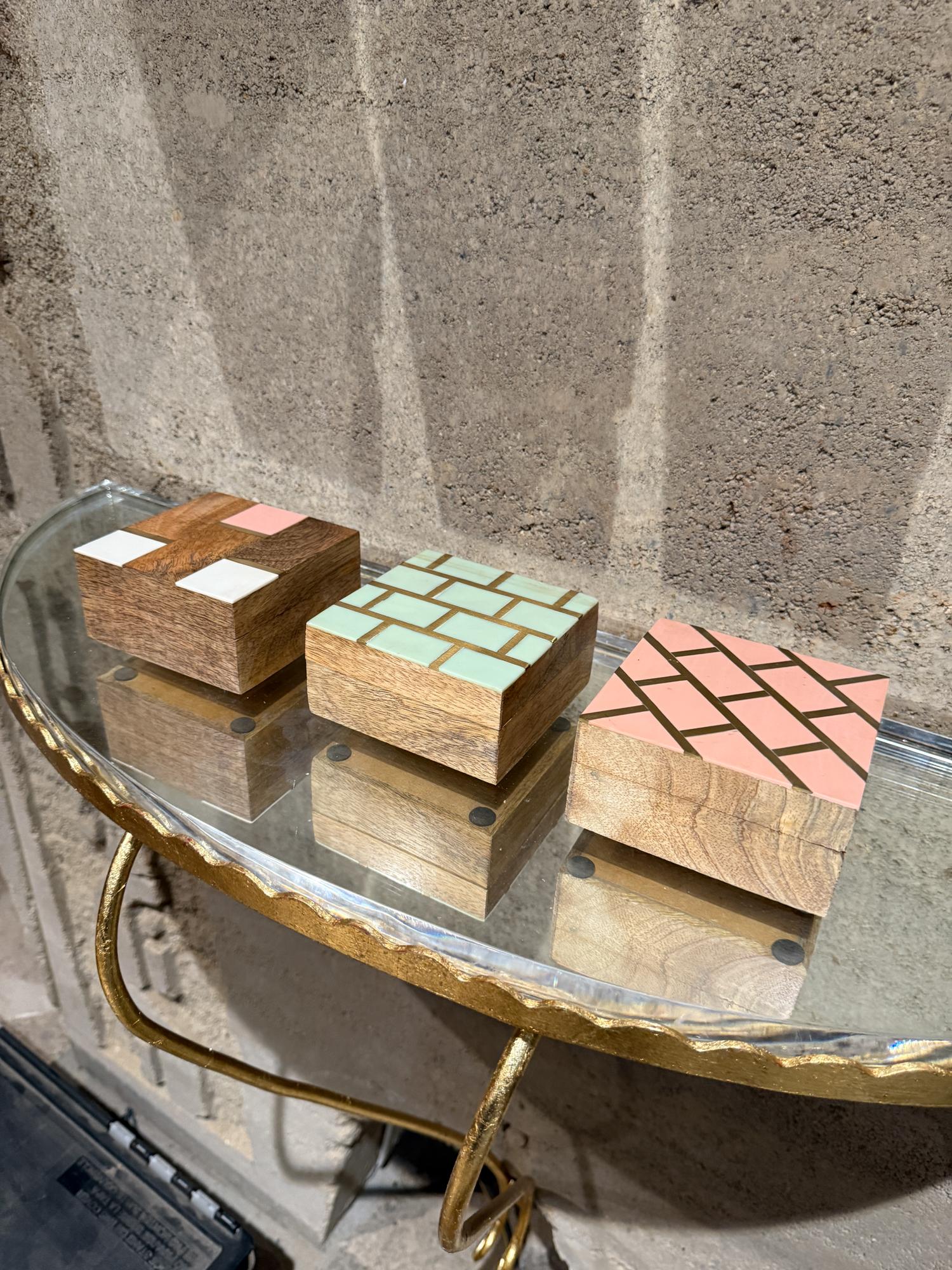 Handcrafted Three Trinket Boxes Mod Geometric Design For Sale 2