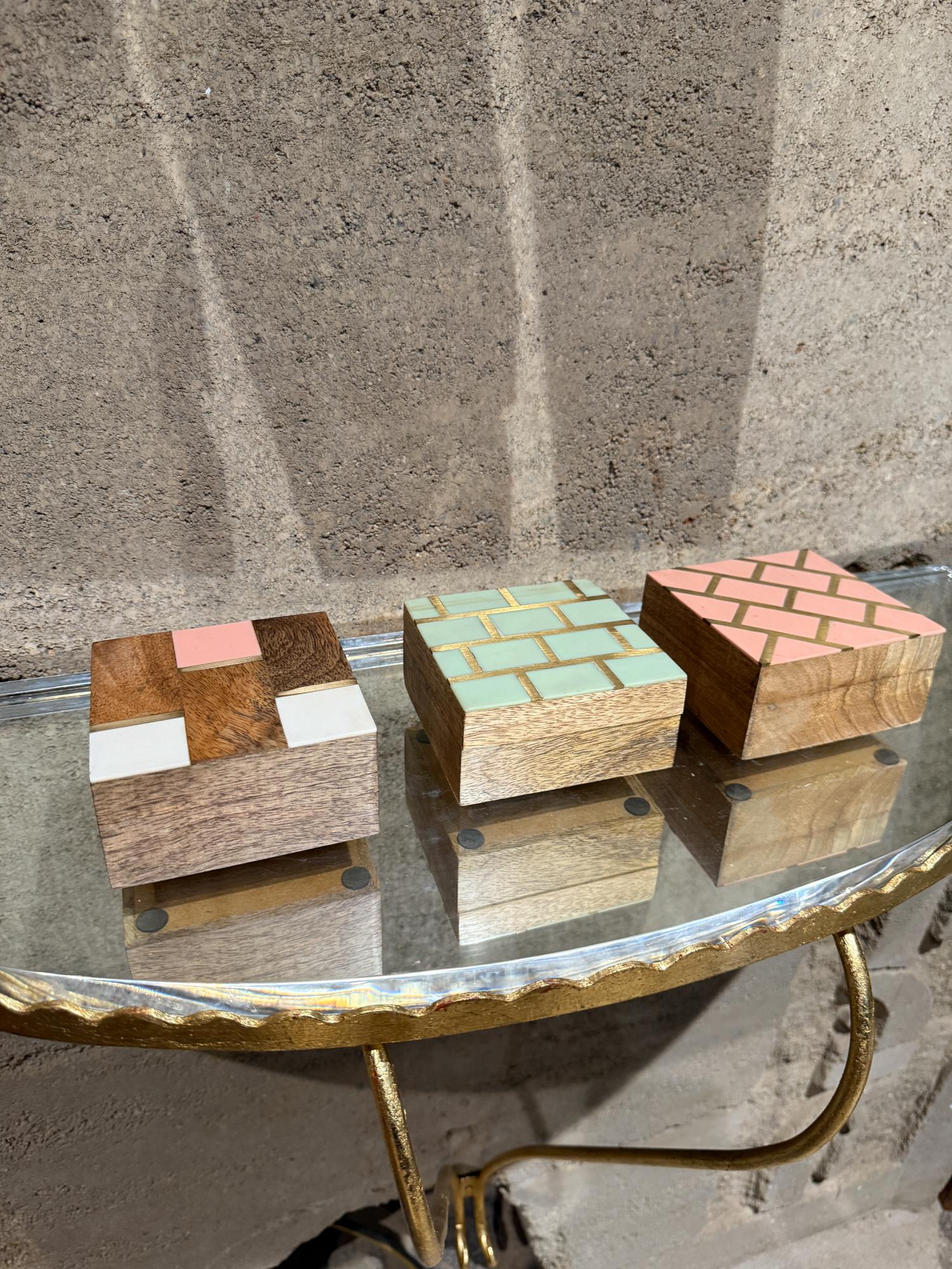 Handcrafted Three Trinket Boxes Mod Geometric Design For Sale 3