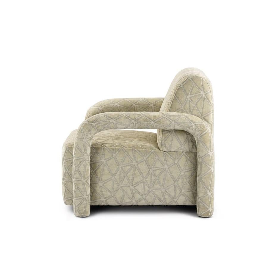 Mid-Century Modern Fauteuil intemporel fabriqué à la main avec accoudoirs tubulaires en luxueux velours Jacquard en vente