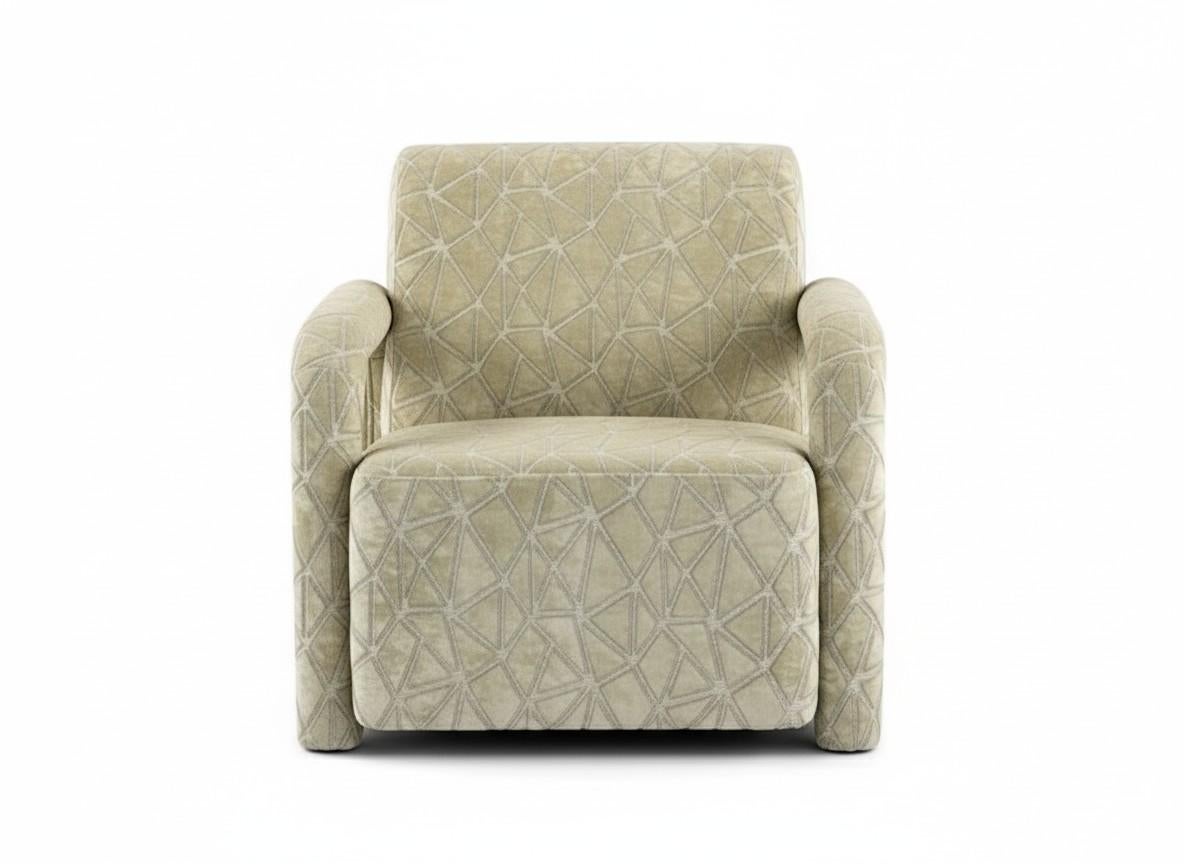 Portugais Fauteuil intemporel fabriqué à la main avec accoudoirs tubulaires en luxueux velours Jacquard en vente