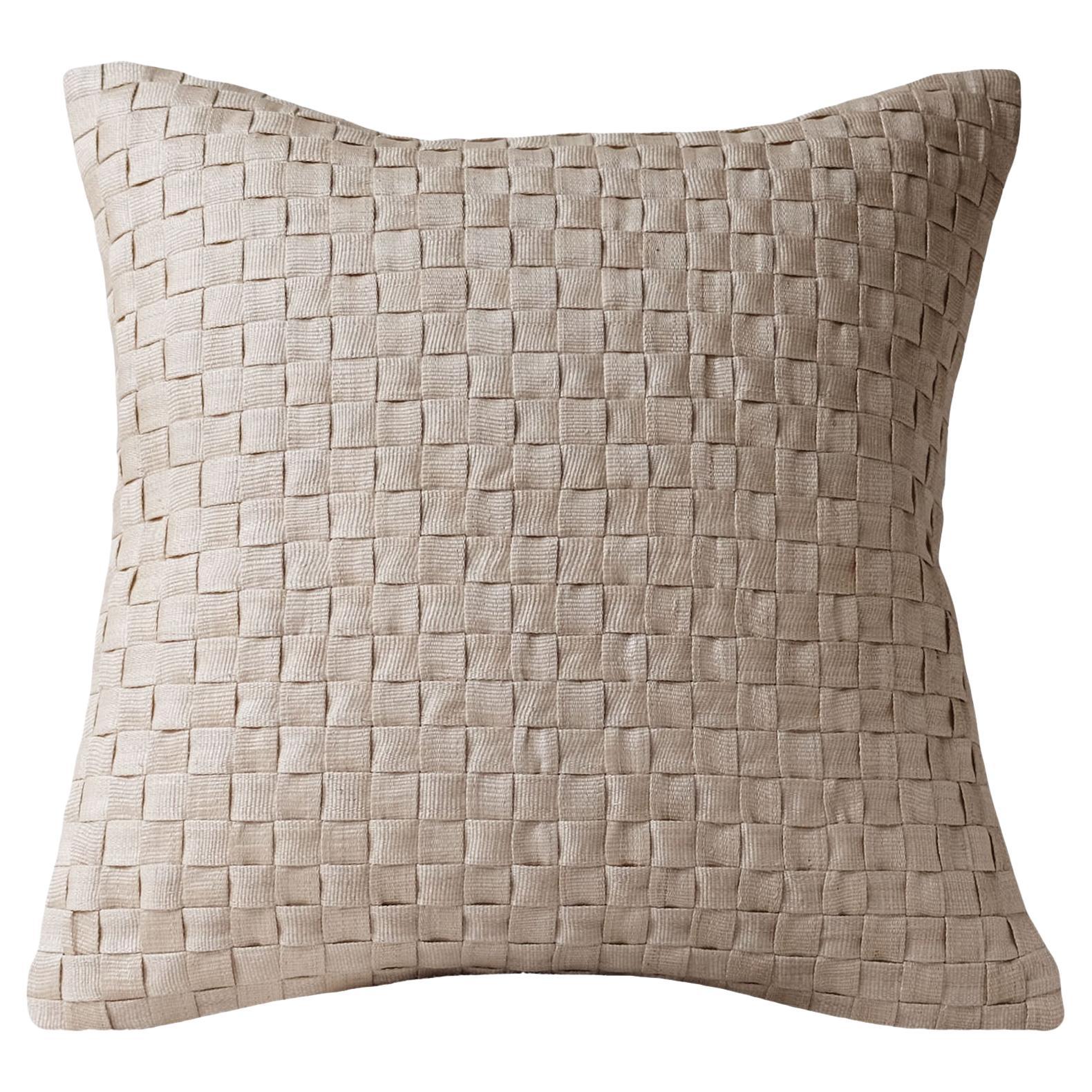 Handcrafted T'nalak Banig Weave Cushion Cover in Light Sand For Sale