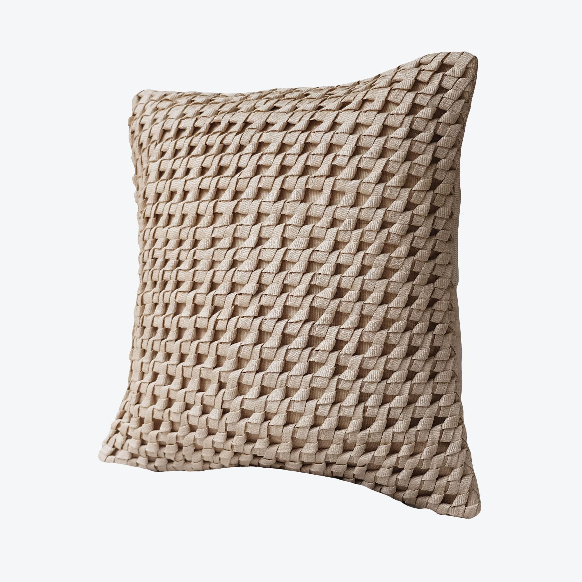 Handcrafted cushion cover made with naturally dyed and delicately woven T’nalak cloth from Abaca fibres and fastened with coconut shell buttons
Colour: light sand

Measures: 50 x 50 cm
19.7 x 19.7in
Recommended cushion filler: 61 x 61 cm / 24 x